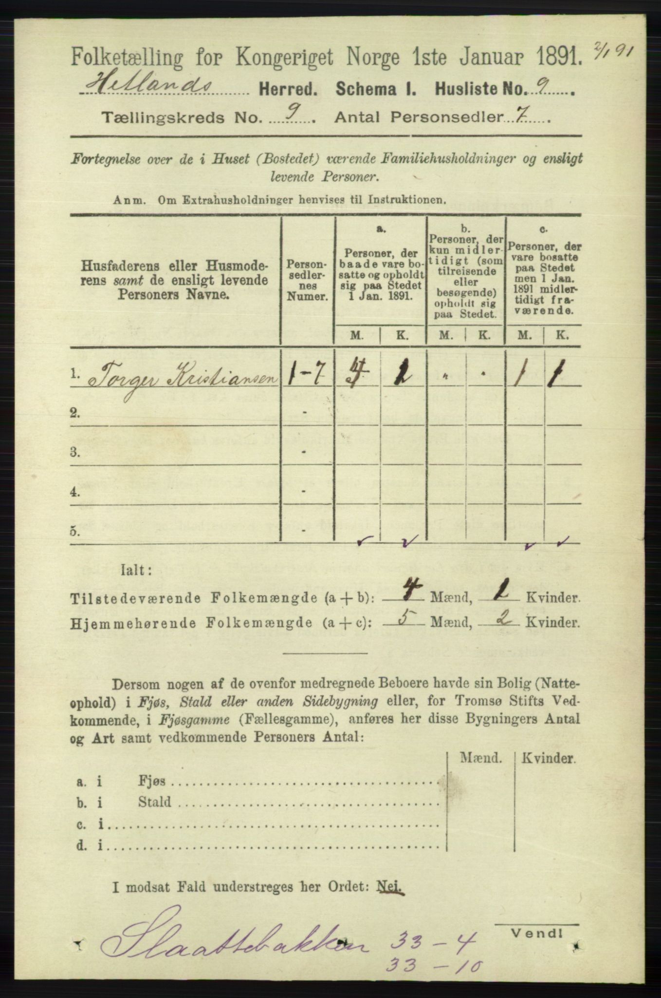 RA, 1891 census for 1126 Hetland, 1891, p. 5014