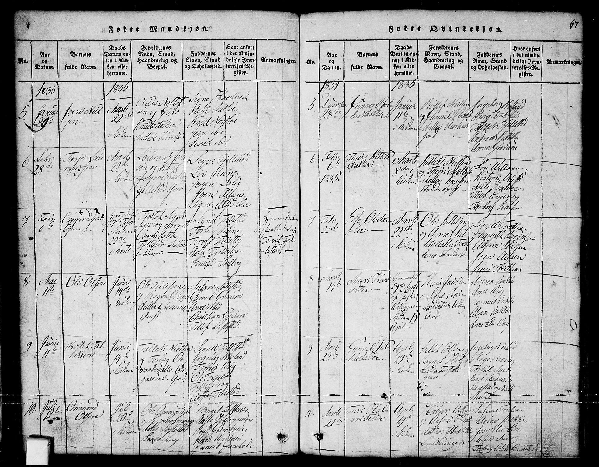 Nissedal kirkebøker, AV/SAKO-A-288/G/Ga/L0001: Parish register (copy) no. I 1, 1814-1860, p. 67