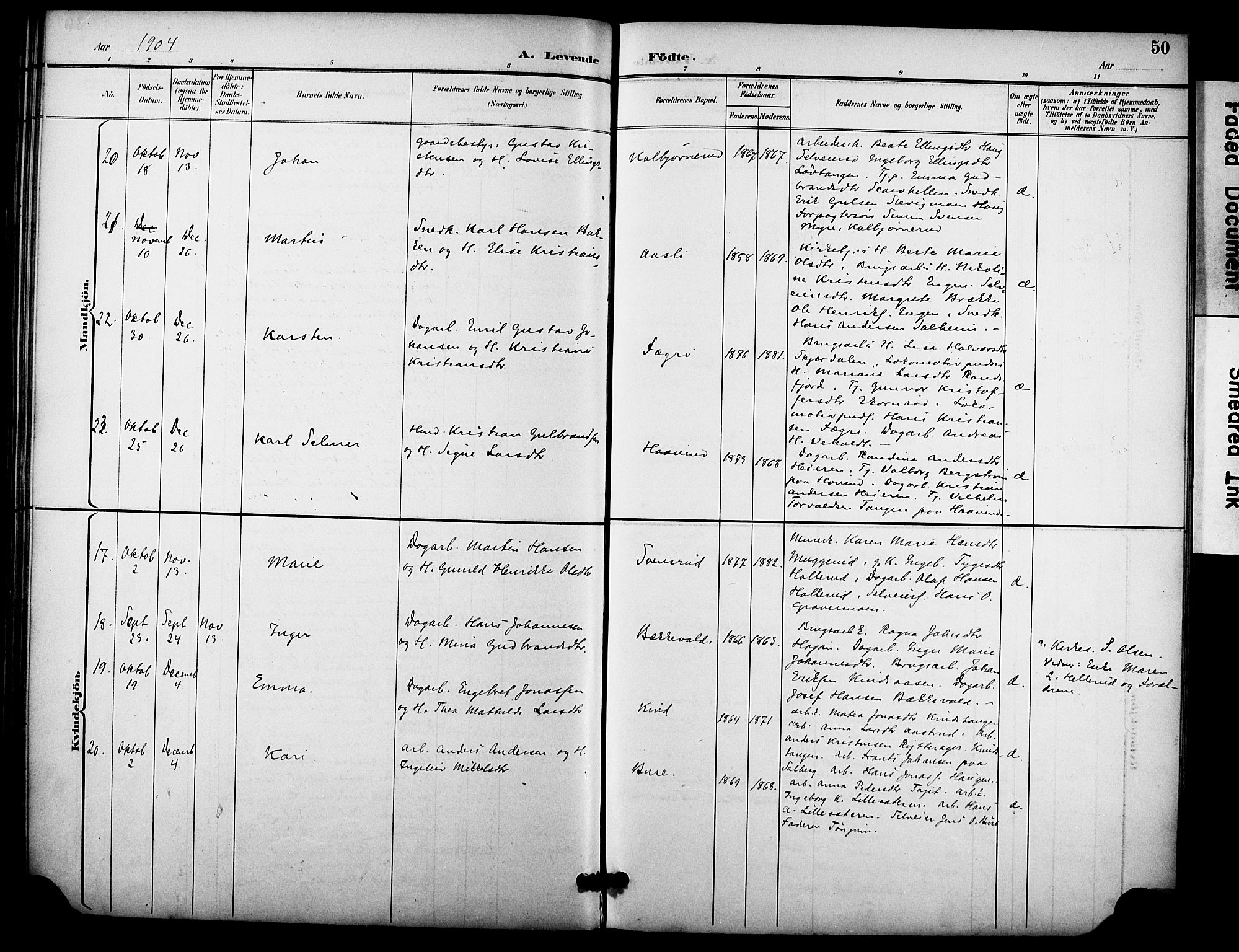 Hole kirkebøker, AV/SAKO-A-228/F/Fb/L0002: Parish register (official) no. II 2, 1892-1906, p. 50