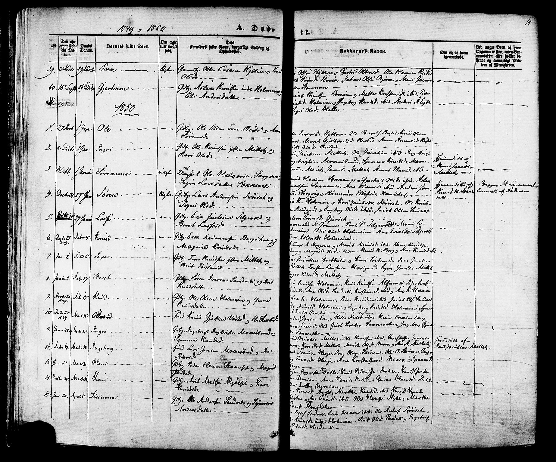 Ministerialprotokoller, klokkerbøker og fødselsregistre - Møre og Romsdal, AV/SAT-A-1454/547/L0603: Parish register (official) no. 547A05, 1846-1877, p. 14