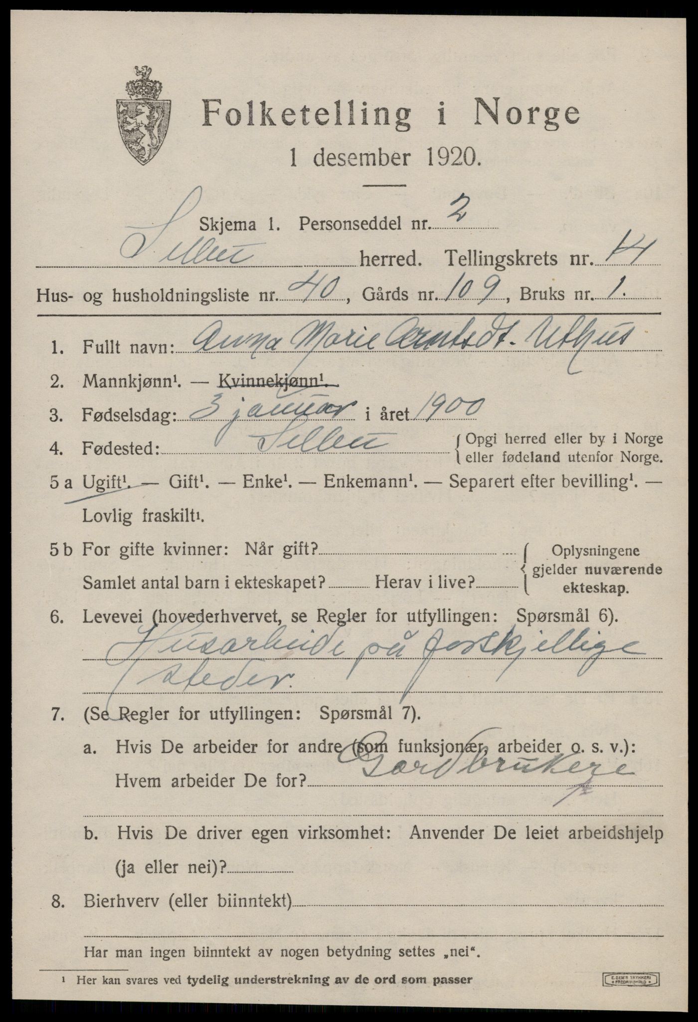 SAT, 1920 census for Selbu, 1920, p. 7854