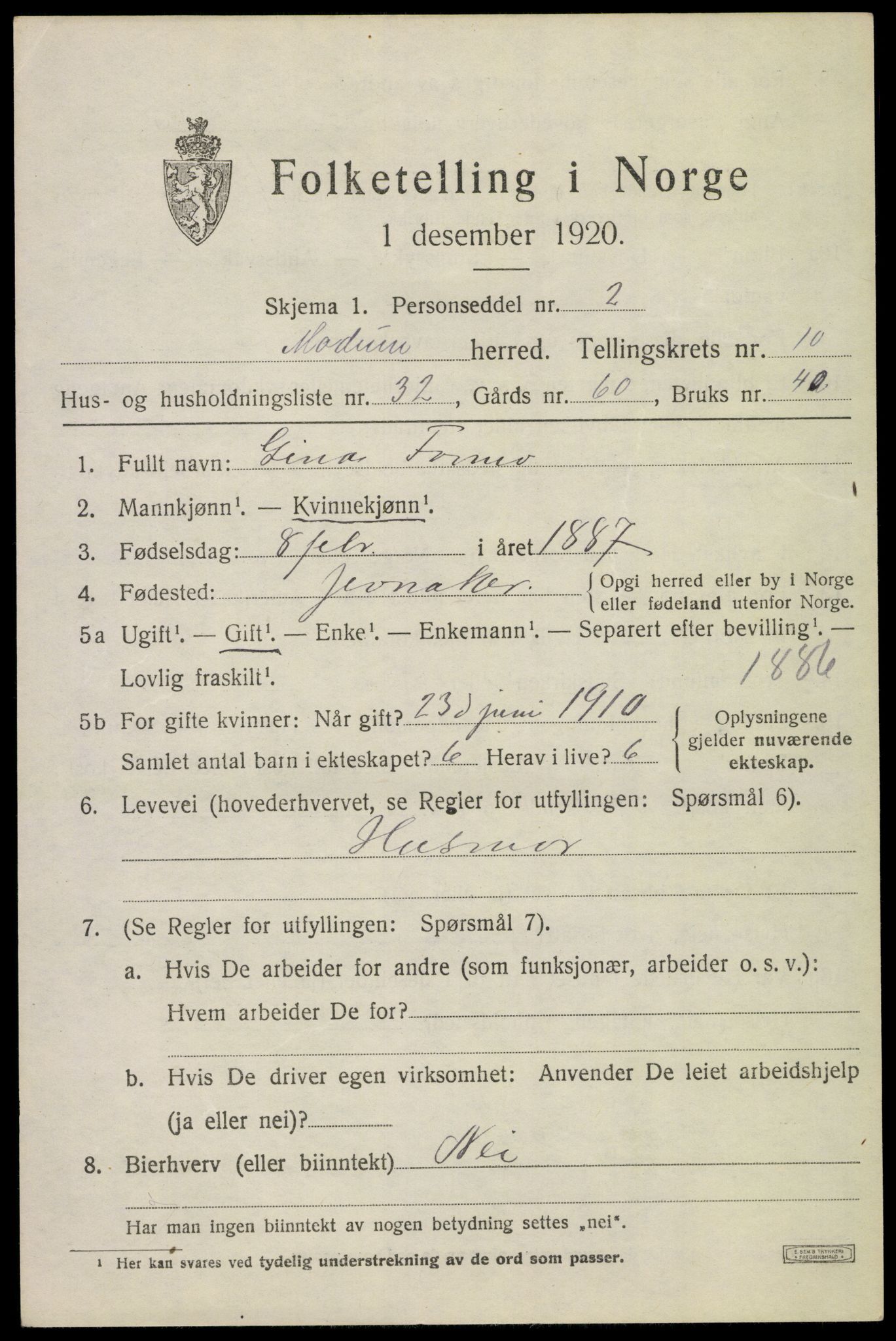 SAKO, 1920 census for Modum, 1920, p. 13281