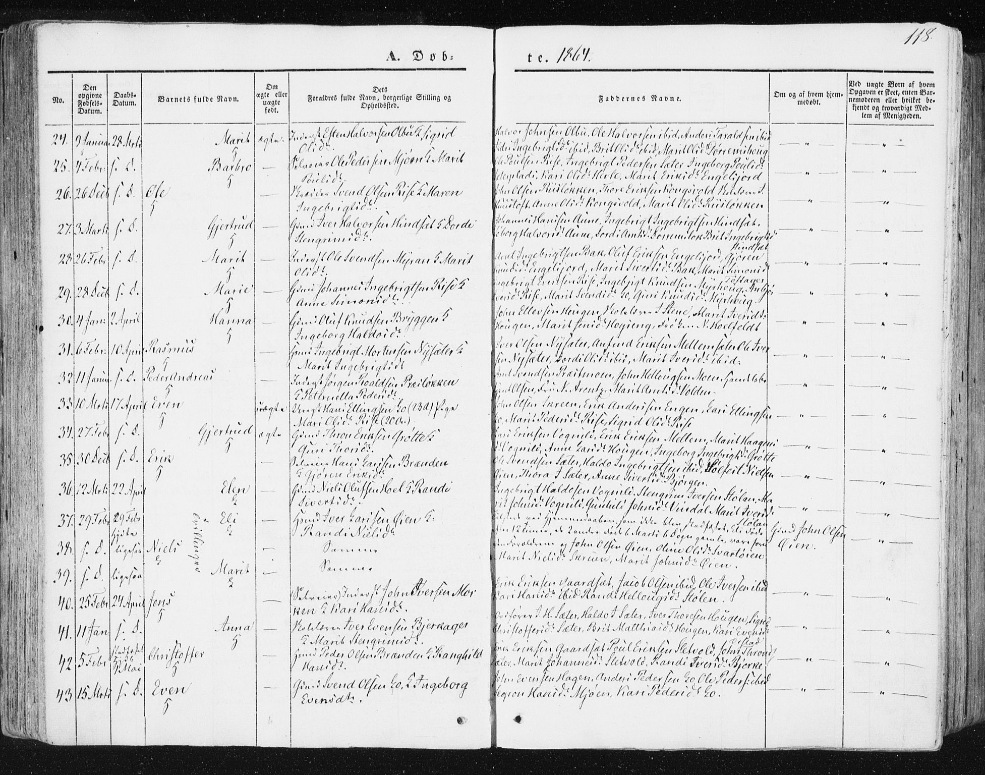 Ministerialprotokoller, klokkerbøker og fødselsregistre - Sør-Trøndelag, AV/SAT-A-1456/678/L0899: Parish register (official) no. 678A08, 1848-1872, p. 118