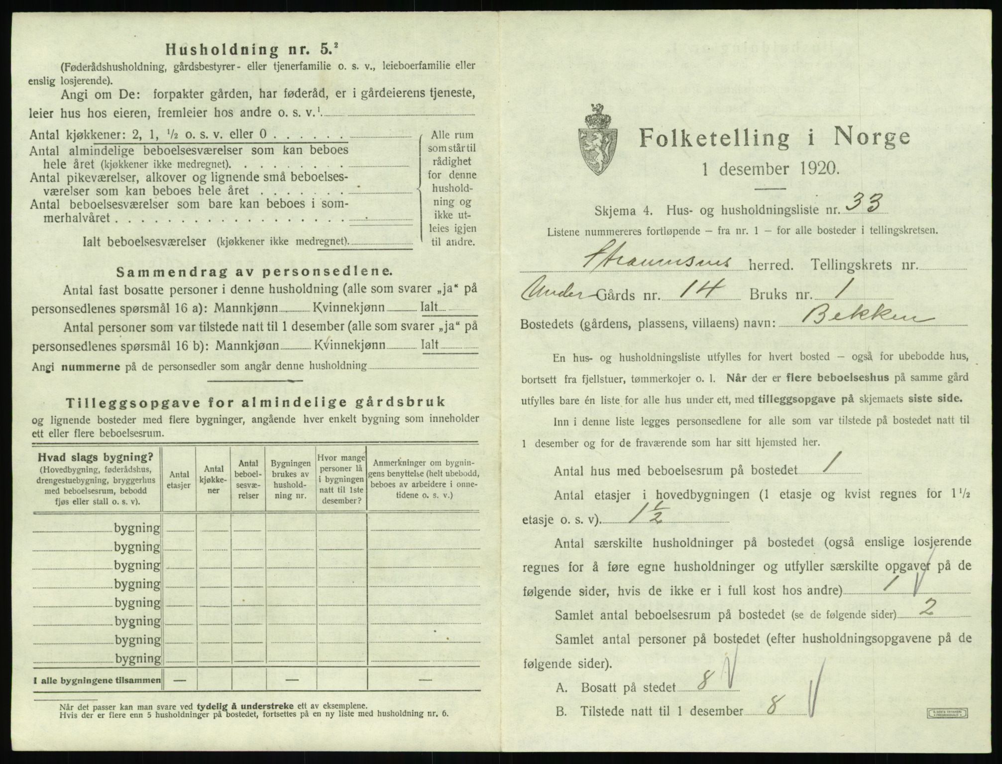 SAT, 1920 census for Straumsnes, 1920, p. 475