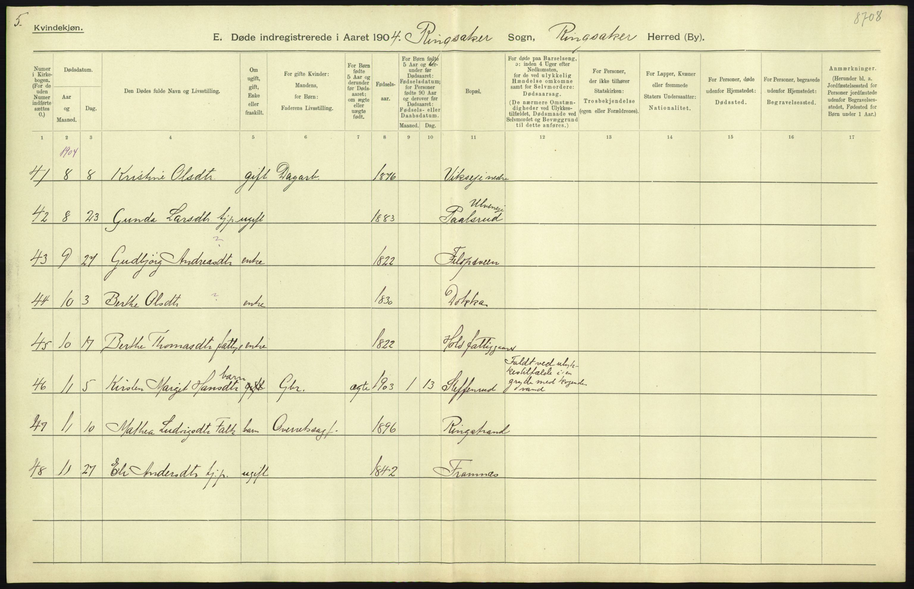 Statistisk sentralbyrå, Sosiodemografiske emner, Befolkning, AV/RA-S-2228/D/Df/Dfa/Dfab/L0005: Hedemarkens amt: Fødte, gifte, døde, 1904, p. 655