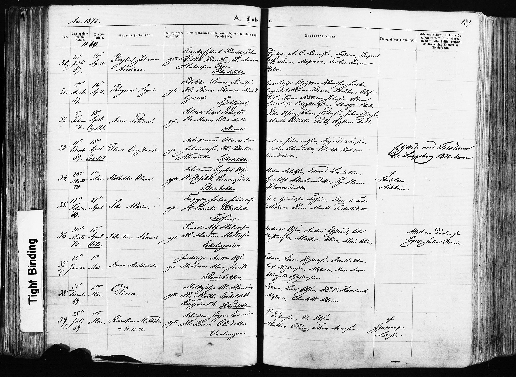 Østre Aker prestekontor Kirkebøker, SAO/A-10840/F/Fa/L0003: Parish register (official) no. I 3, 1869-1875, p. 139