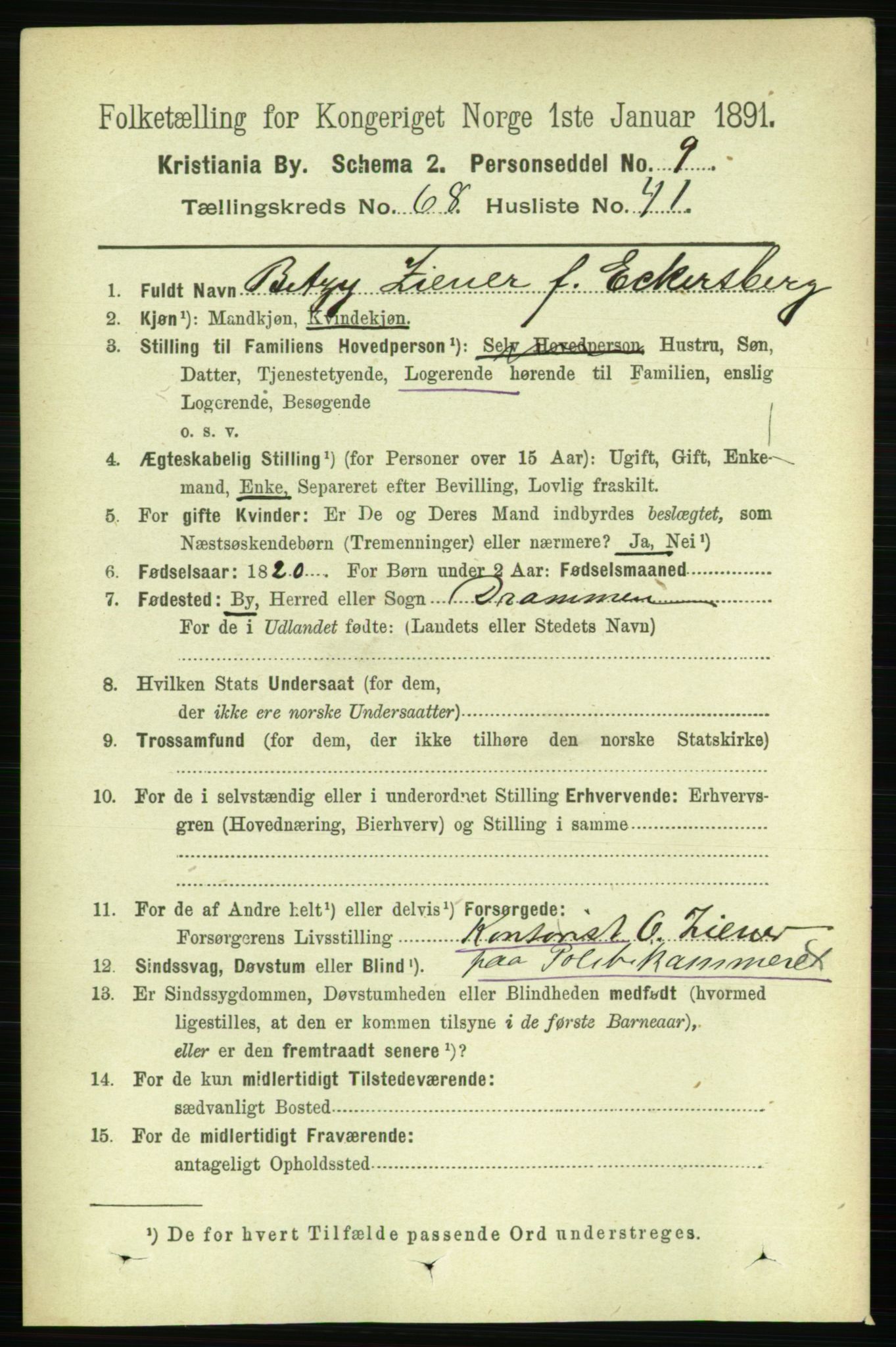 RA, 1891 census for 0301 Kristiania, 1891, p. 37967