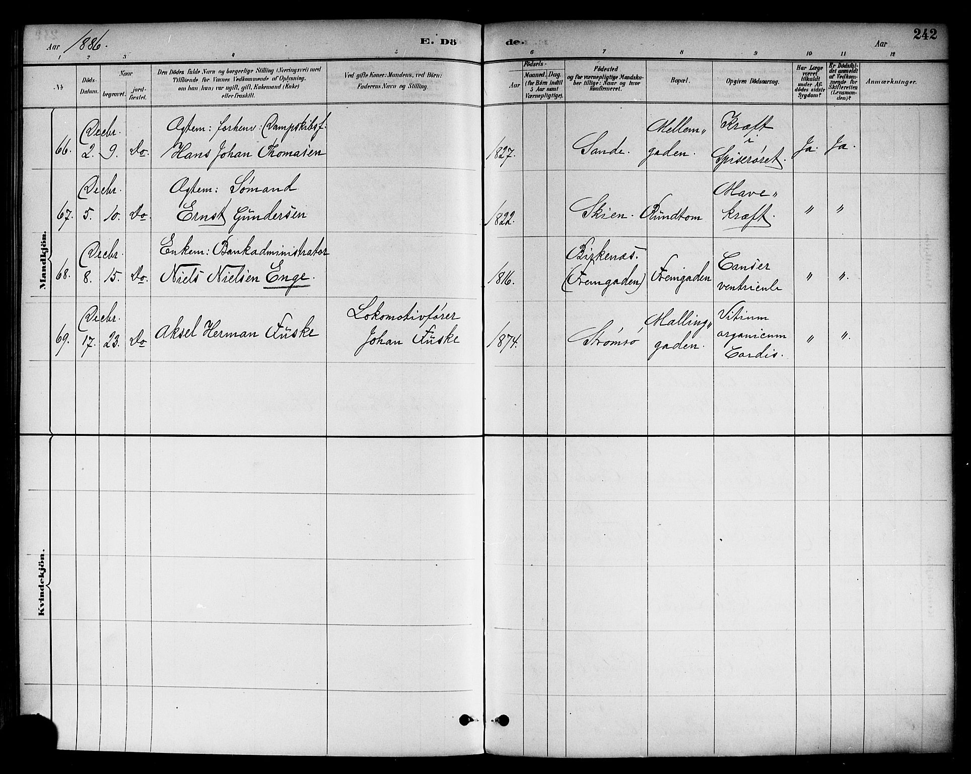 Strømsø kirkebøker, SAKO/A-246/F/Fa/L0023: Parish register (official) no. I 23, 1885-1894, p. 242