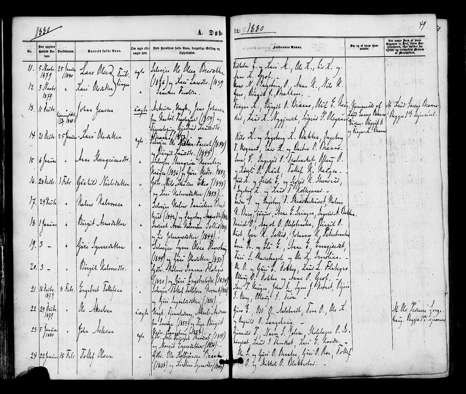 Gol kirkebøker, AV/SAKO-A-226/F/Fa/L0004: Parish register (official) no. I 4, 1876-1886, p. 49