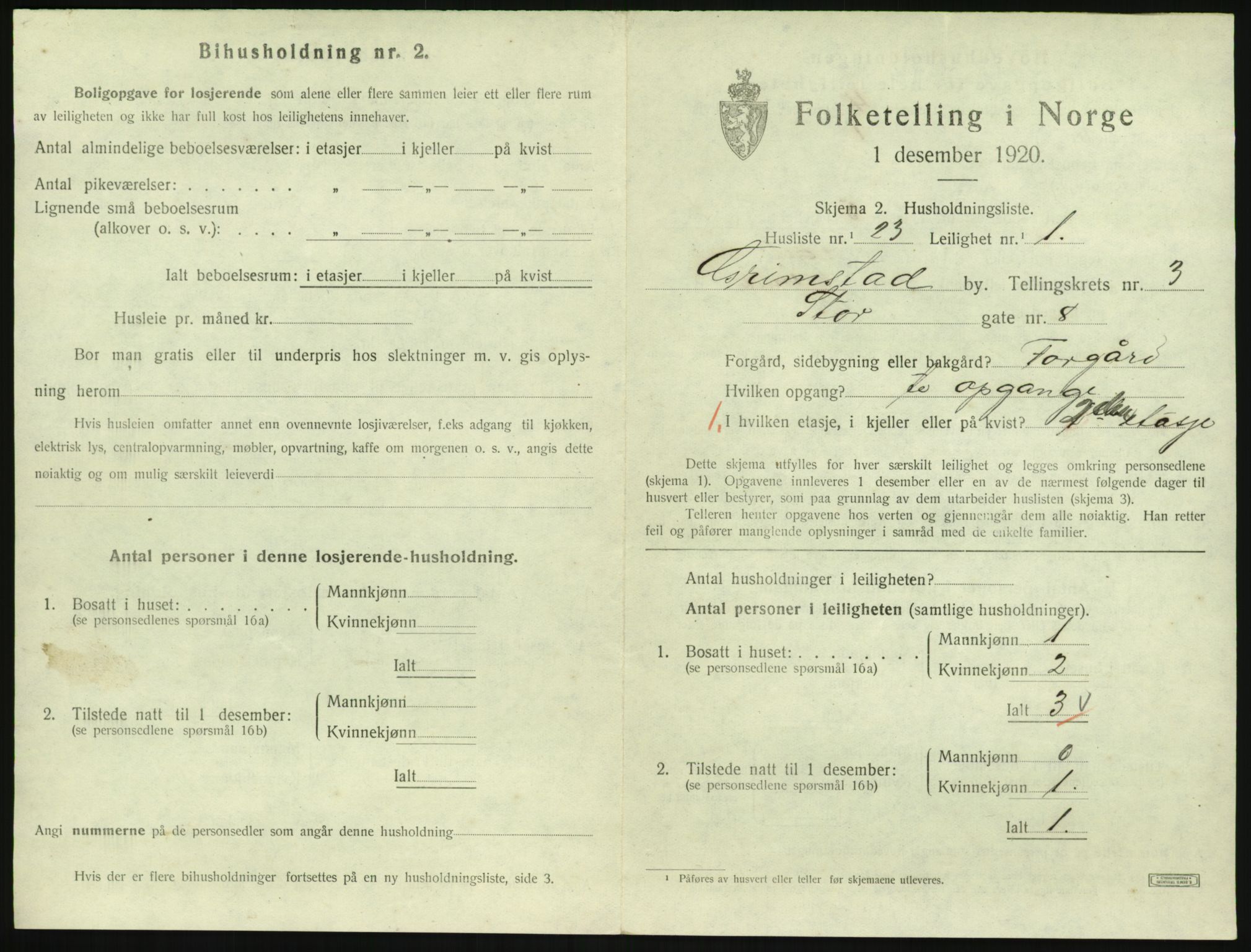 SAK, 1920 census for Grimstad, 1920, p. 1575