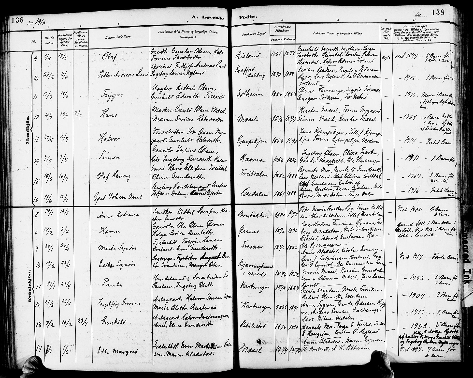 Froland sokneprestkontor, SAK/1111-0013/F/Fb/L0010: Parish register (copy) no. B 10, 1893-1920, p. 138