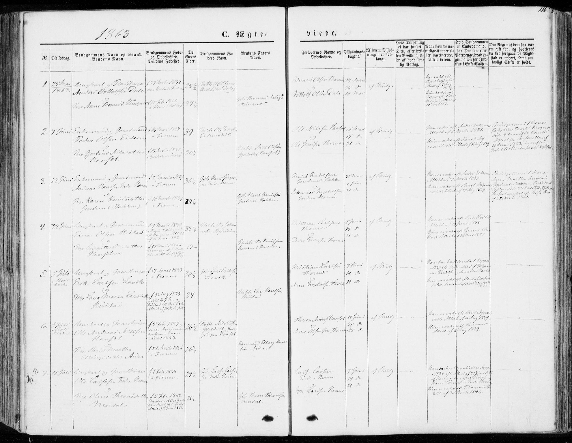 Ministerialprotokoller, klokkerbøker og fødselsregistre - Møre og Romsdal, SAT/A-1454/565/L0748: Parish register (official) no. 565A02, 1845-1872, p. 216