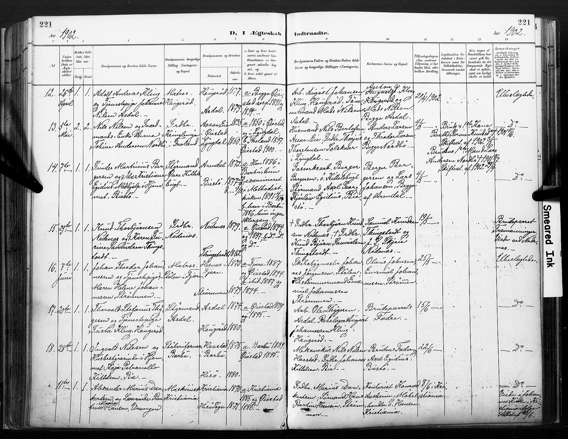 Øyestad sokneprestkontor, AV/SAK-1111-0049/F/Fa/L0018: Parish register (official) no. A 18, 1897-1907, p. 221