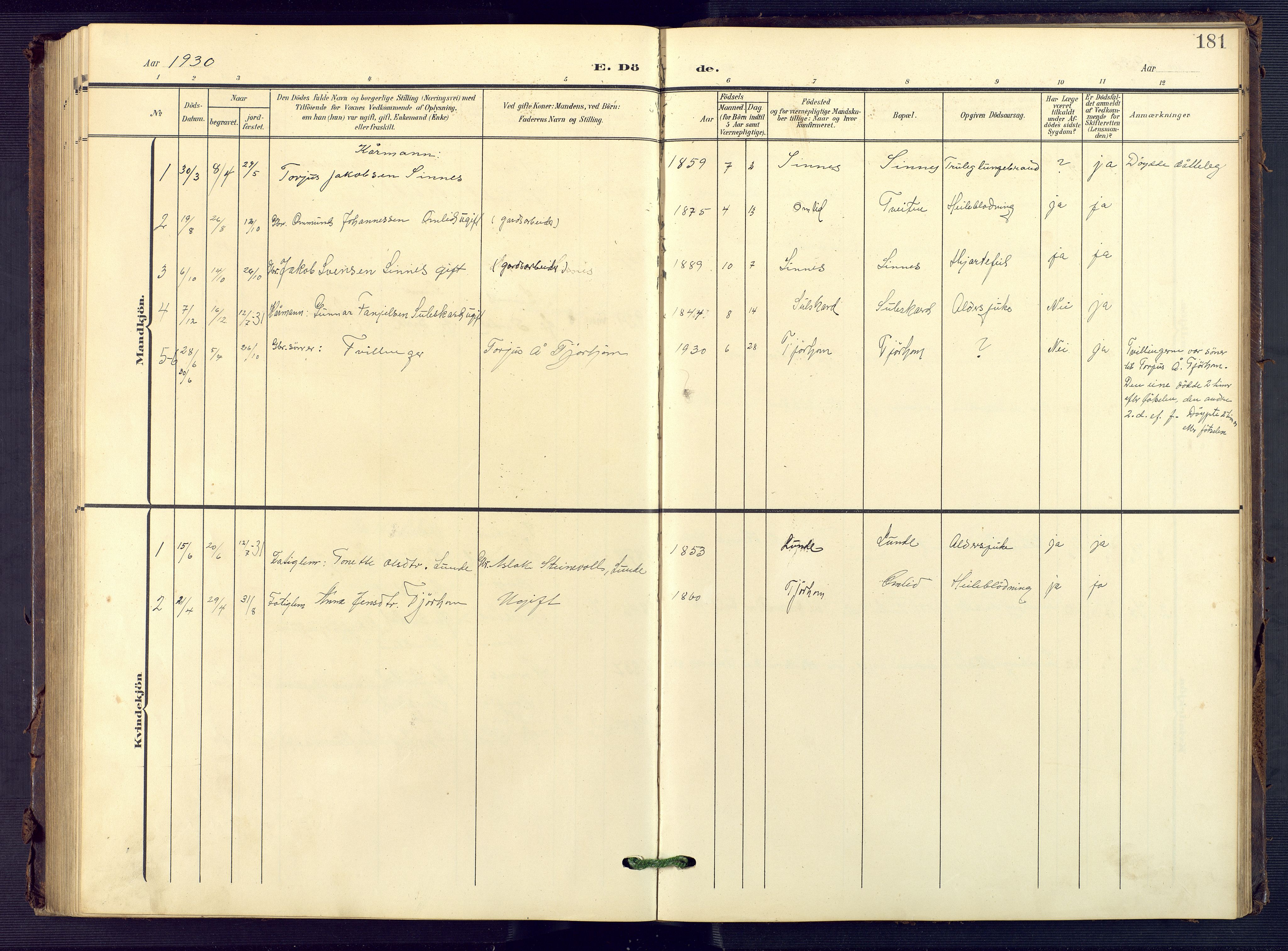 Sirdal sokneprestkontor, AV/SAK-1111-0036/F/Fb/Fba/L0002: Parish register (copy) no. B 2, 1905-1958, p. 181