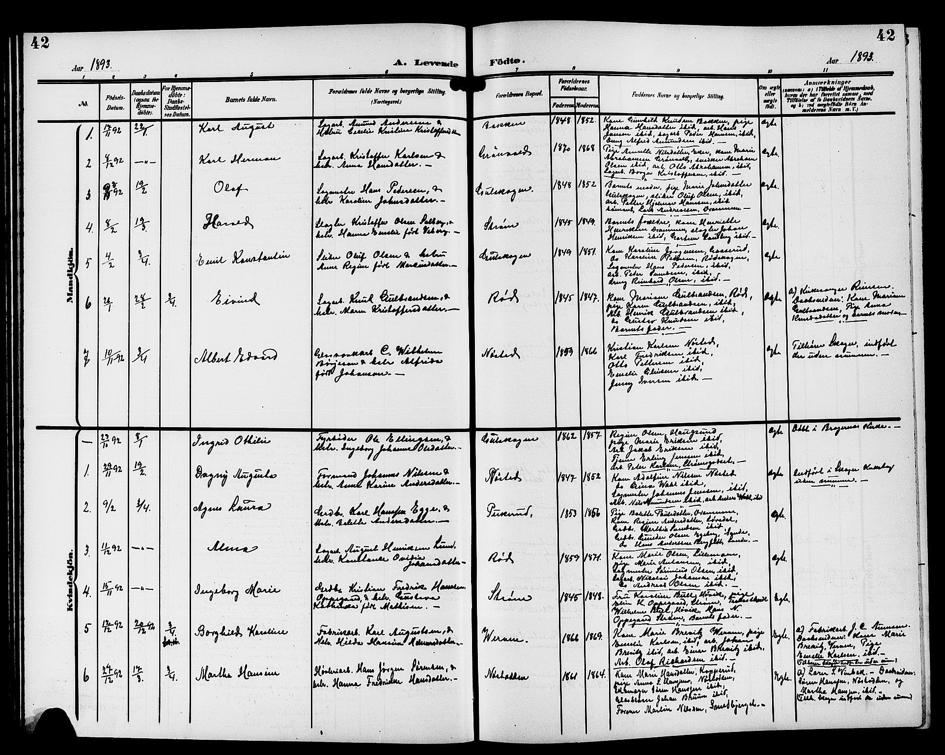 Strømsgodset kirkebøker, AV/SAKO-A-324/G/Ga/L0002: Parish register (copy) no. 2, 1885-1910, p. 42