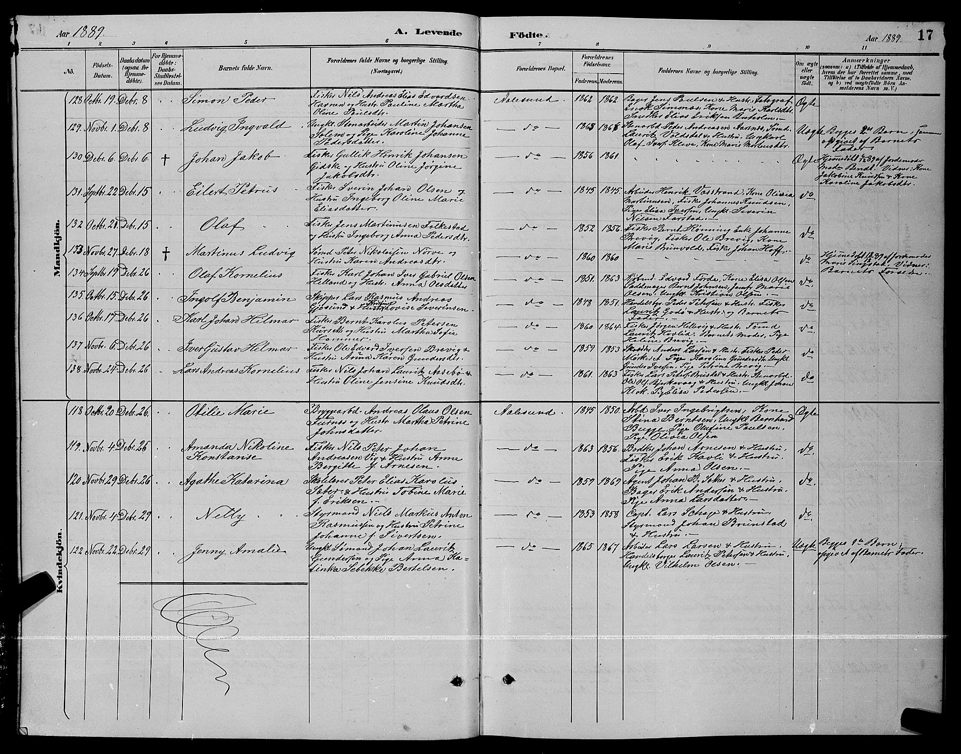 Ministerialprotokoller, klokkerbøker og fødselsregistre - Møre og Romsdal, AV/SAT-A-1454/529/L0467: Parish register (copy) no. 529C04, 1889-1897, p. 17