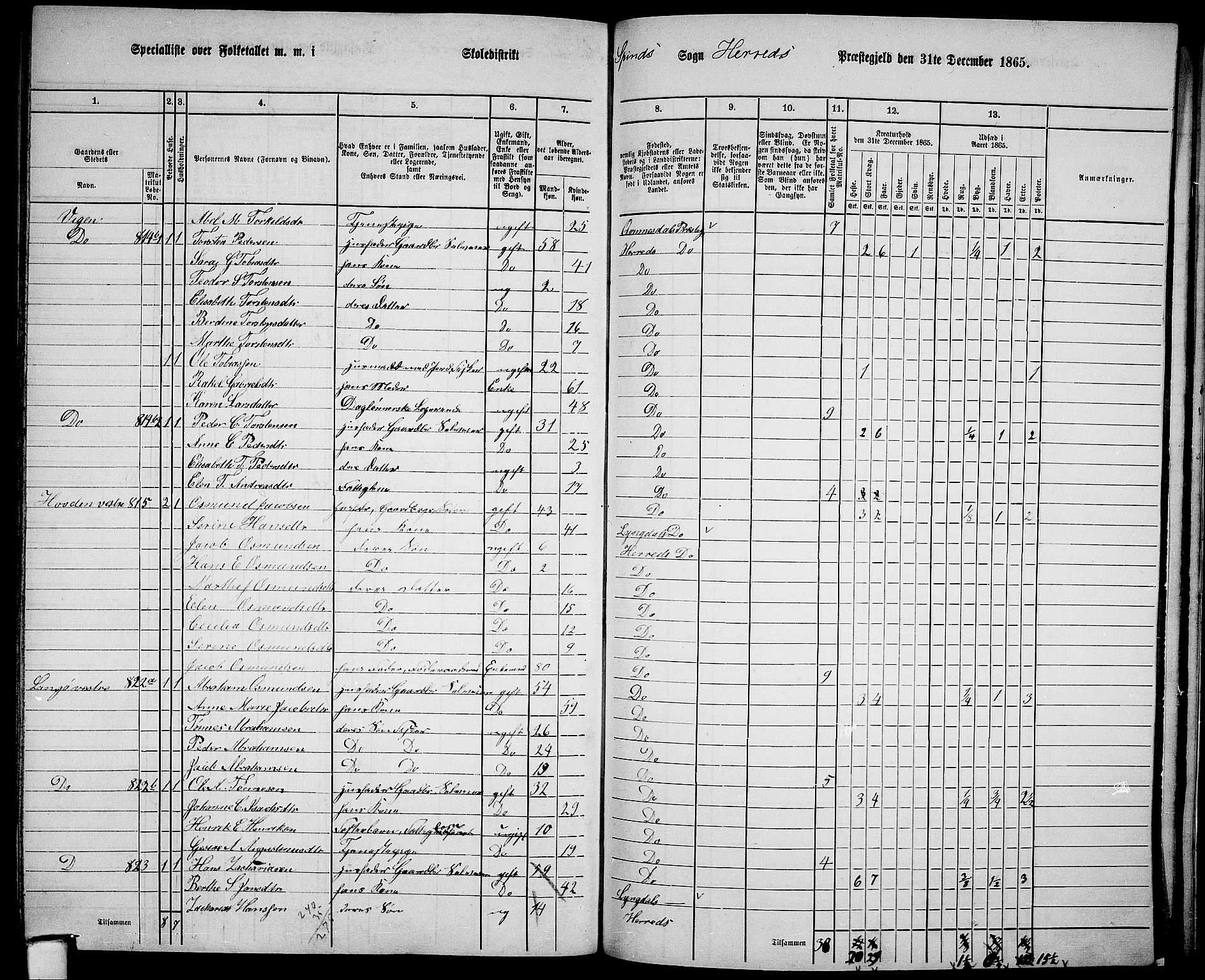 RA, 1865 census for Herad, 1865, p. 82