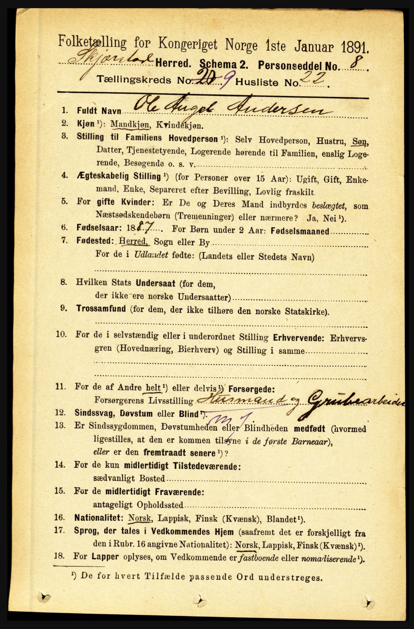 RA, 1891 census for 1842 Skjerstad, 1891, p. 3453