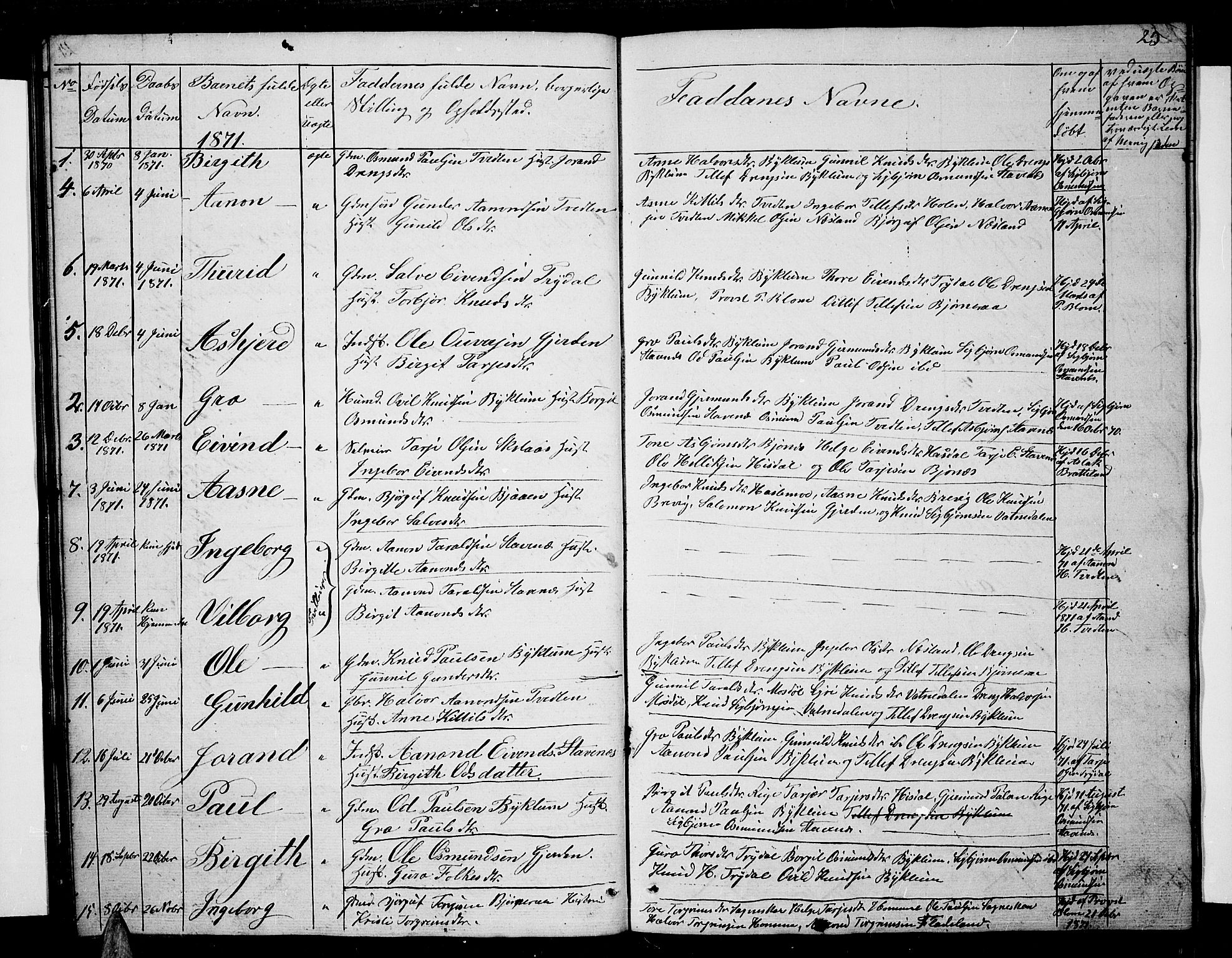 Valle sokneprestkontor, AV/SAK-1111-0044/F/Fb/Fba/L0001: Parish register (copy) no. B 1, 1851-1882, p. 25