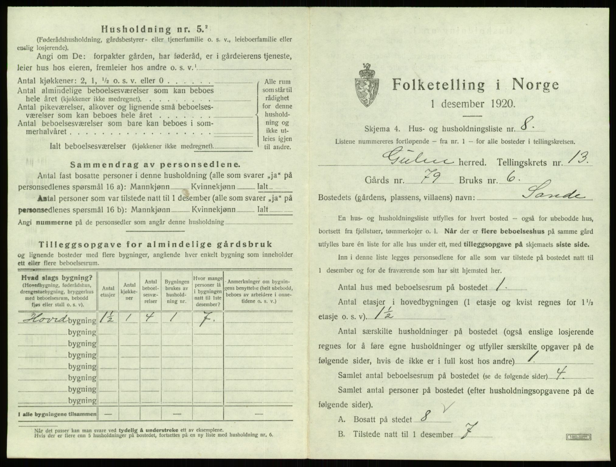 SAB, 1920 census for Gulen, 1920, p. 834