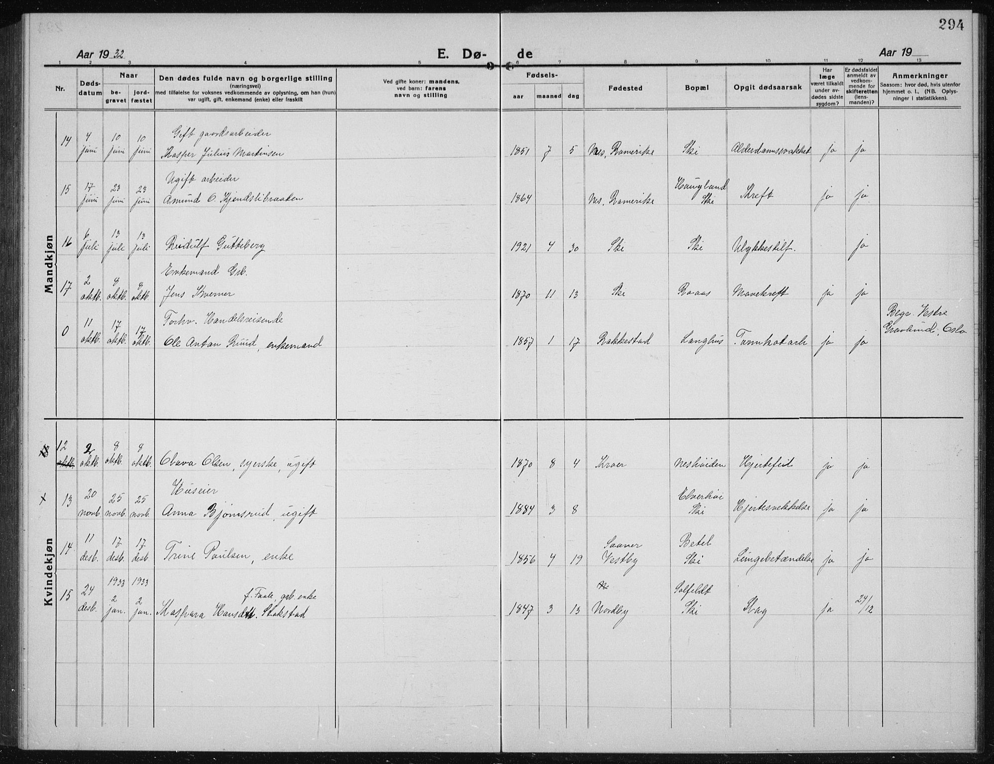 Kråkstad prestekontor Kirkebøker, AV/SAO-A-10125a/G/Gb/L0002: Parish register (copy) no. II 2, 1921-1941, p. 294