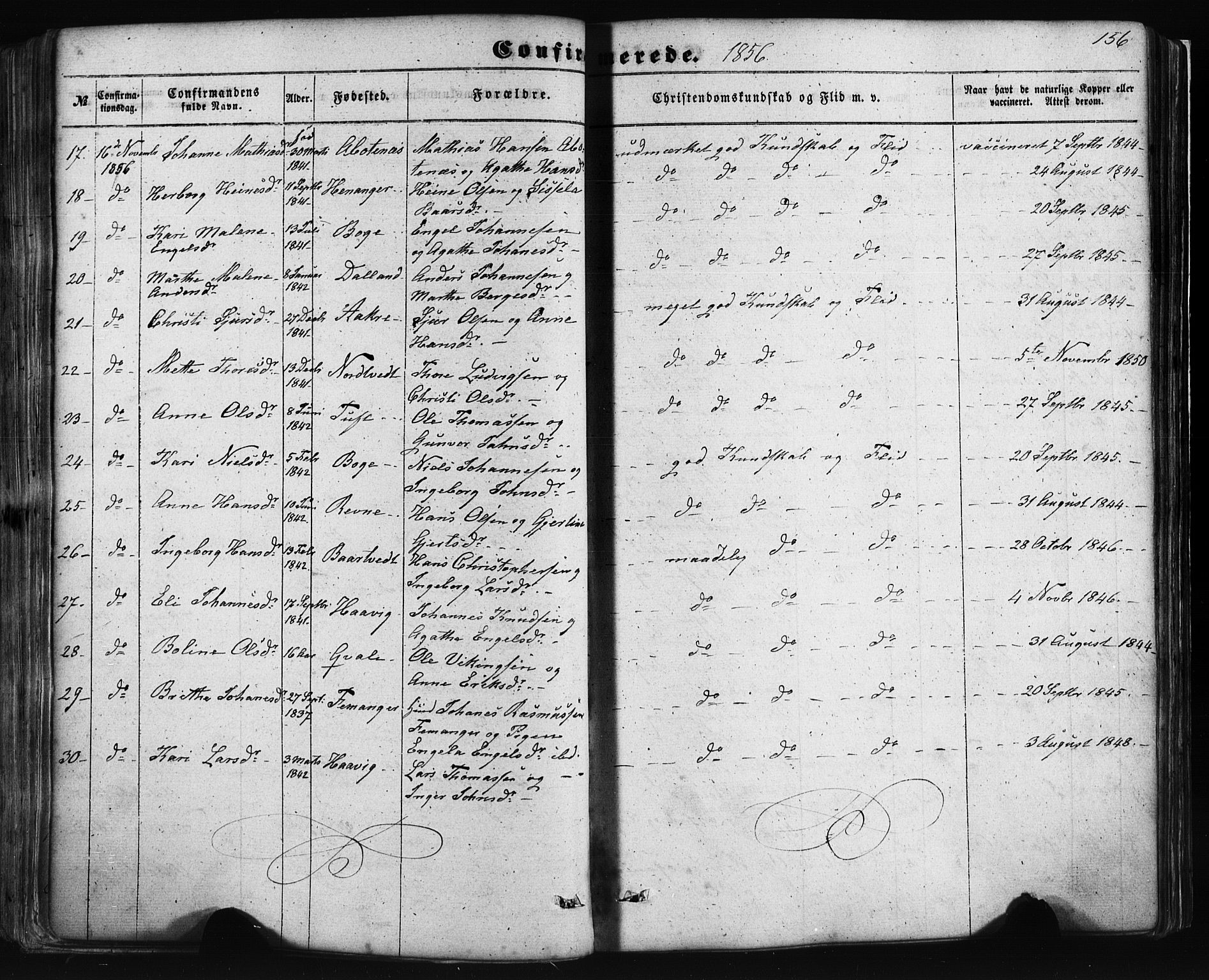 Fusa sokneprestembete, AV/SAB-A-75401/H/Haa: Parish register (official) no. A 1I, 1855-1879, p. 156