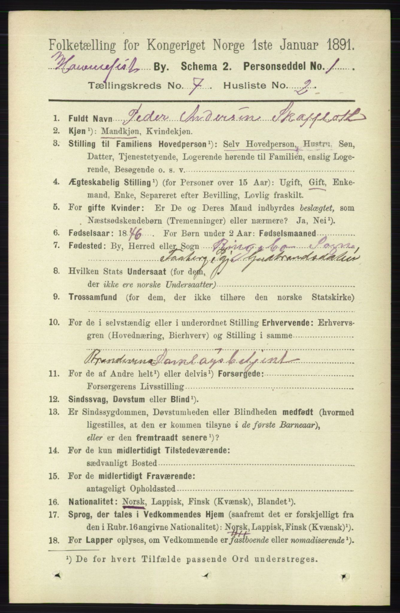 RA, 1891 census for 2001 Hammerfest, 1891, p. 2295