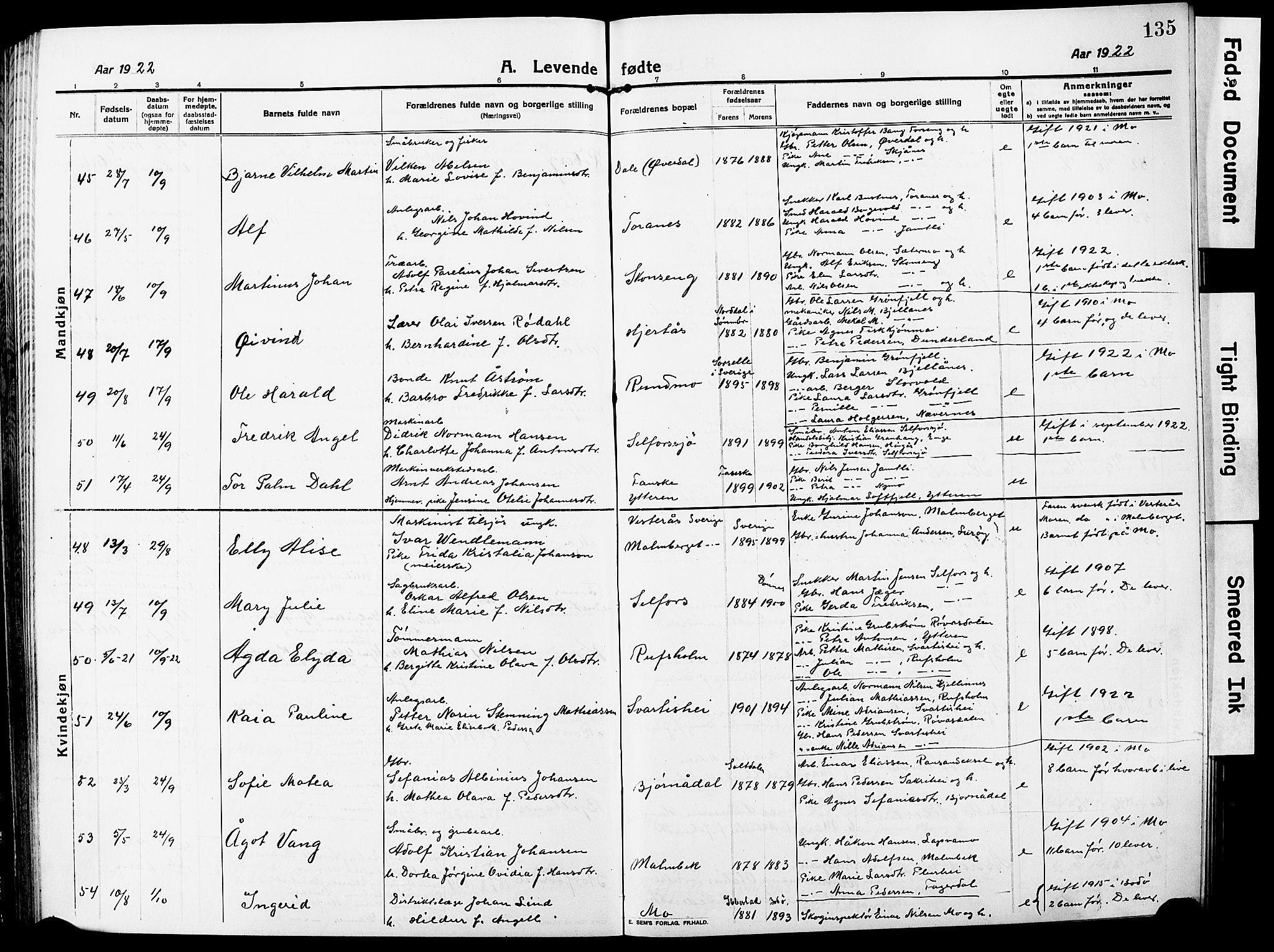 Ministerialprotokoller, klokkerbøker og fødselsregistre - Nordland, AV/SAT-A-1459/827/L0423: Parish register (copy) no. 827C12, 1912-1930, p. 135