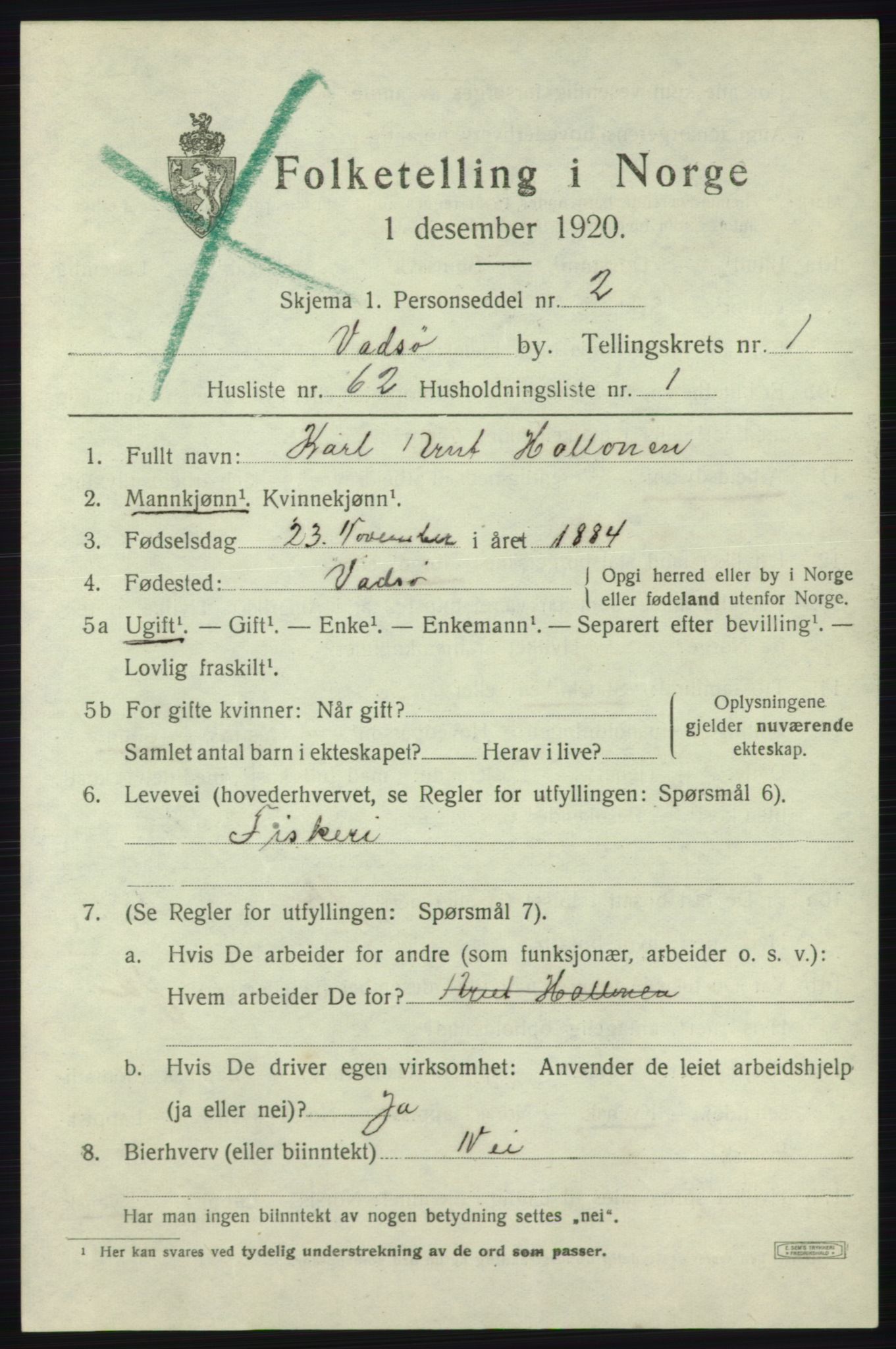 SATØ, 1920 census for Vadsø, 1920, p. 2223