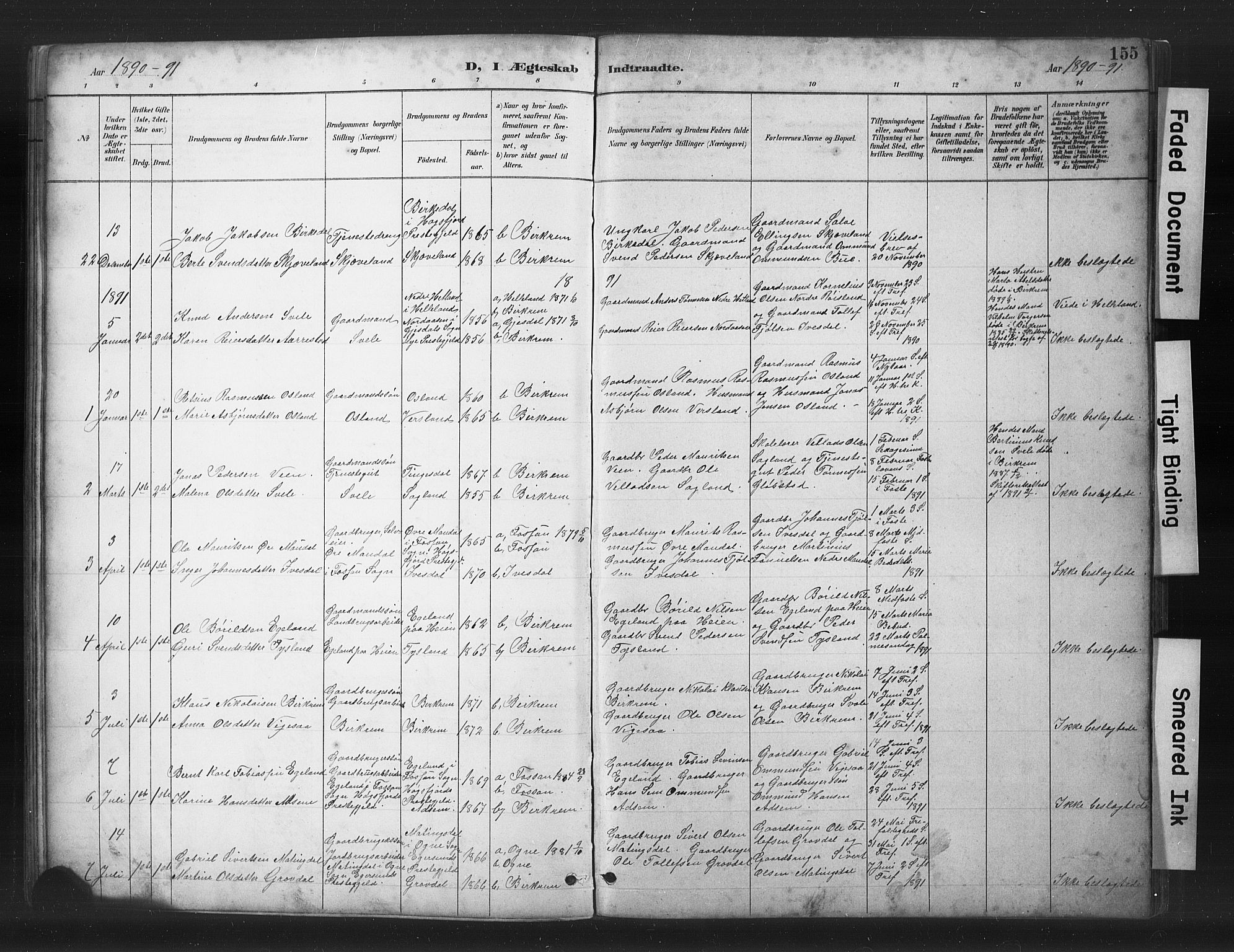 Helleland sokneprestkontor, SAST/A-101810: Parish register (copy) no. B 5, 1887-1908, p. 155