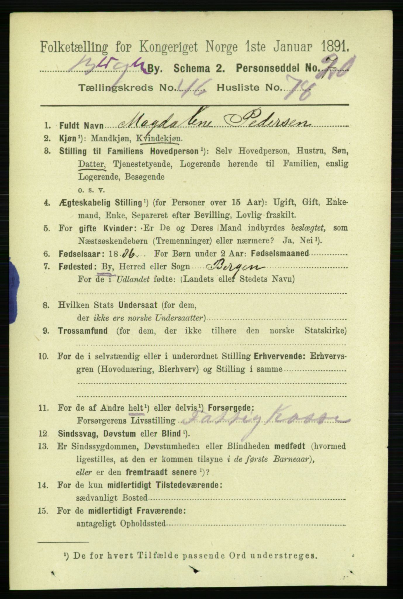 RA, 1891 Census for 1301 Bergen, 1891, p. 55447