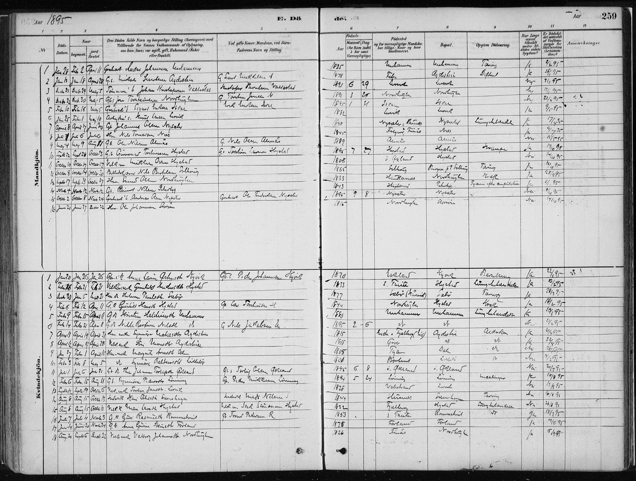 Stord sokneprestembete, SAB/A-78201/H/Haa: Parish register (official) no. B 2, 1878-1913, p. 259