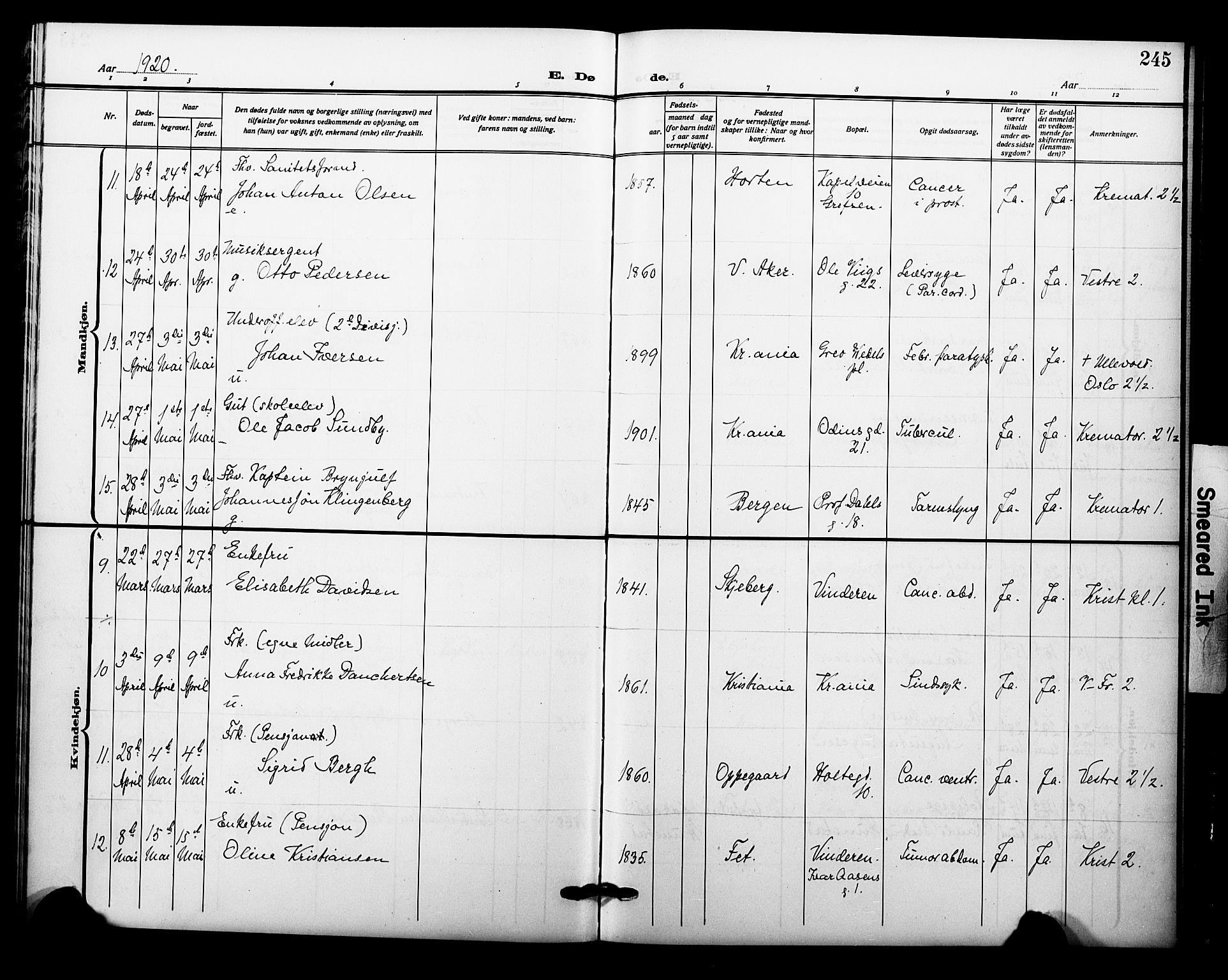 Garnisonsmenigheten Kirkebøker, AV/SAO-A-10846/F/Fa/L0015: Parish register (official) no. 15, 1915-1921, p. 245