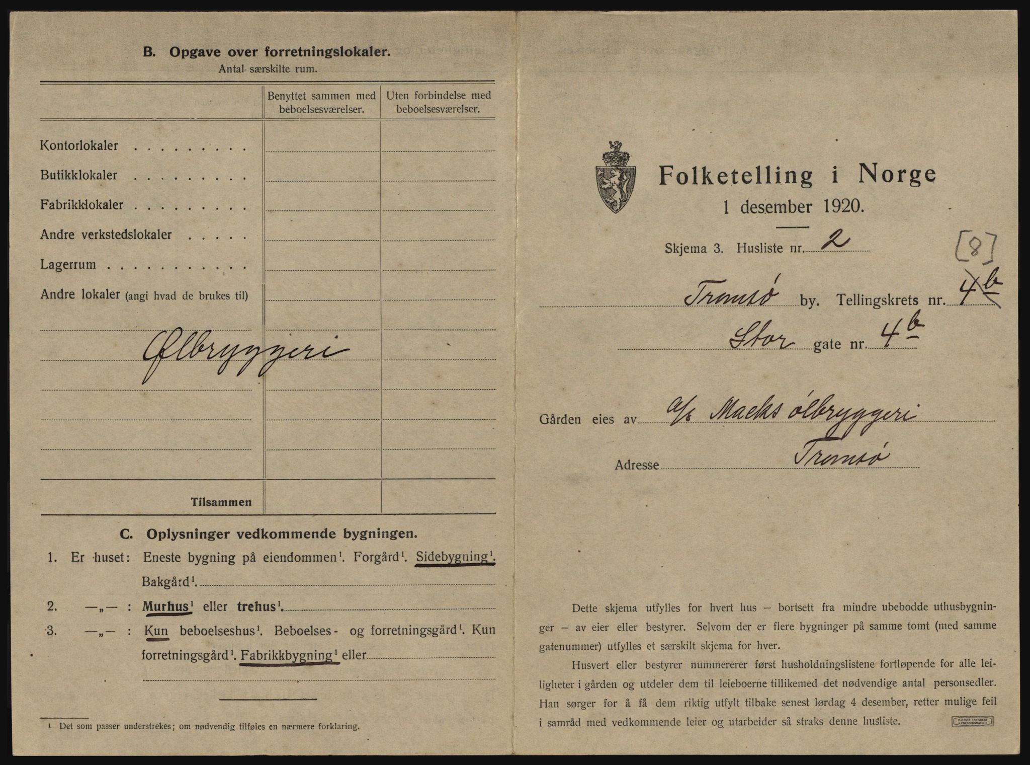 SATØ, 1920 census for Tromsø, 1920, p. 1263