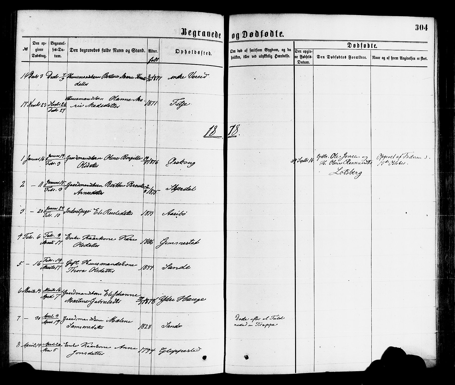 Gloppen sokneprestembete, SAB/A-80101/H/Haa/Haaa/L0010: Parish register (official) no. A 10, 1871-1884, p. 304