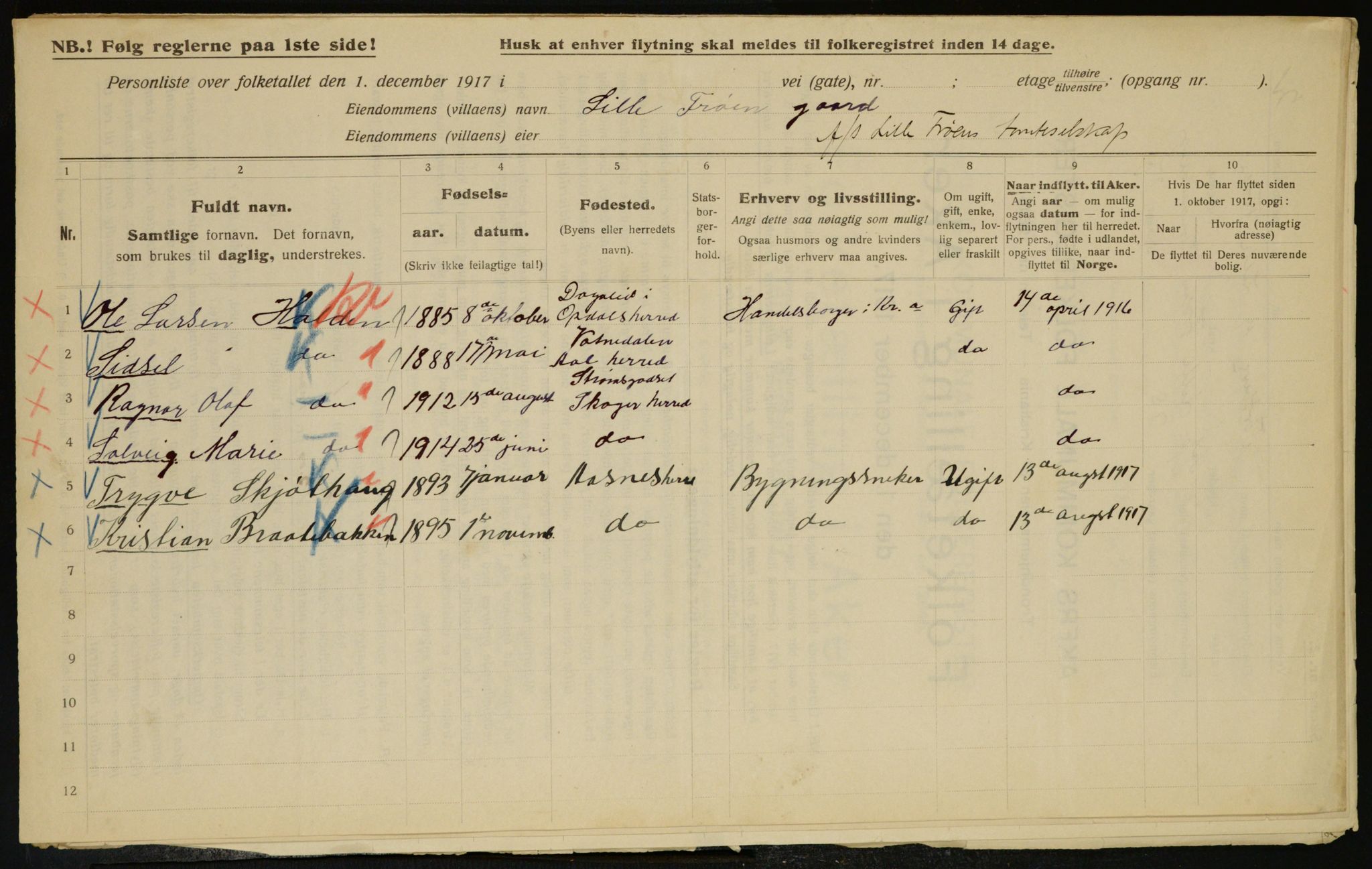 OBA, Municipal Census 1917 for Aker, 1917, p. 9576