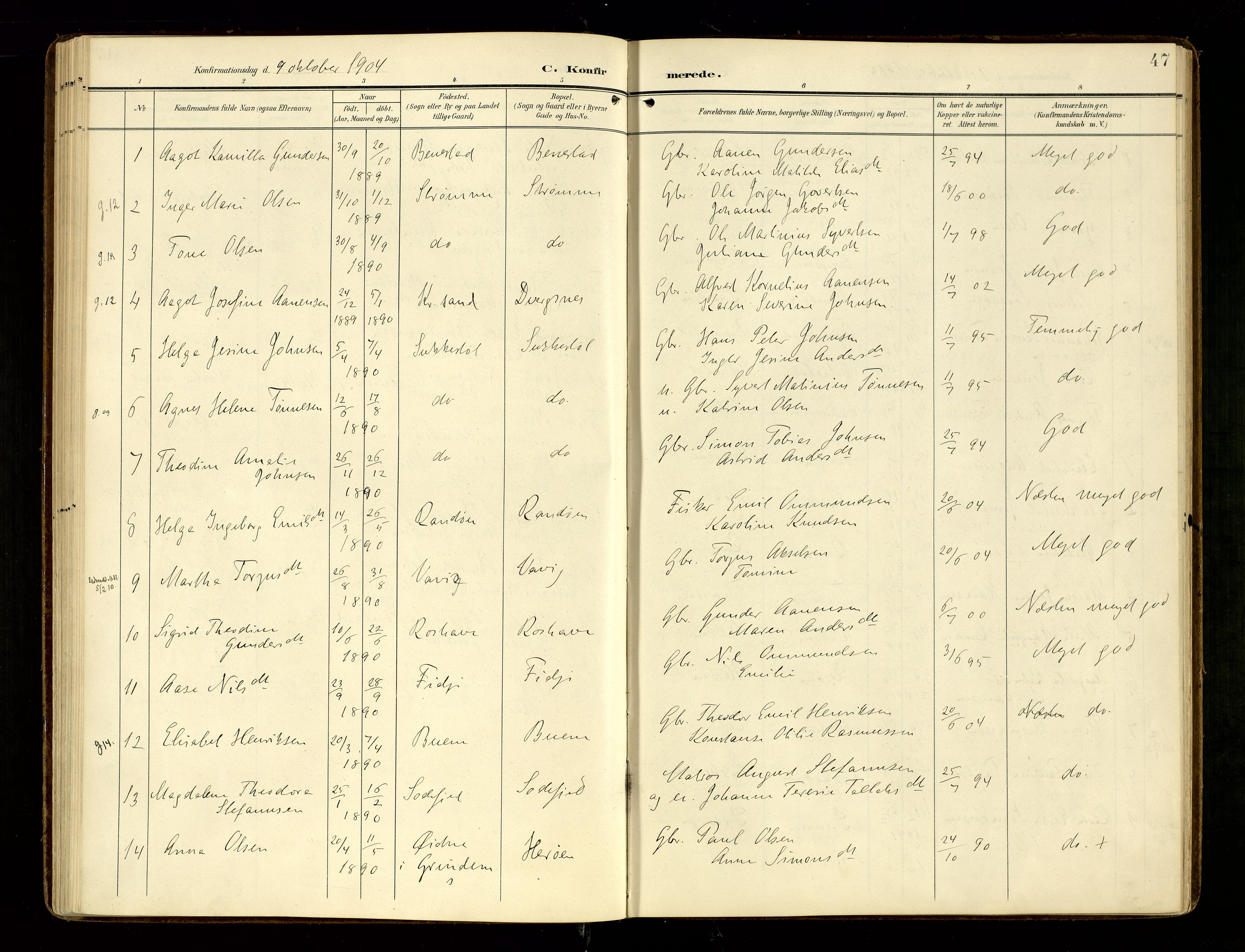 Oddernes sokneprestkontor, SAK/1111-0033/F/Fa/Fab/L0003: Parish register (official) no. A 3, 1903-1916, p. 47