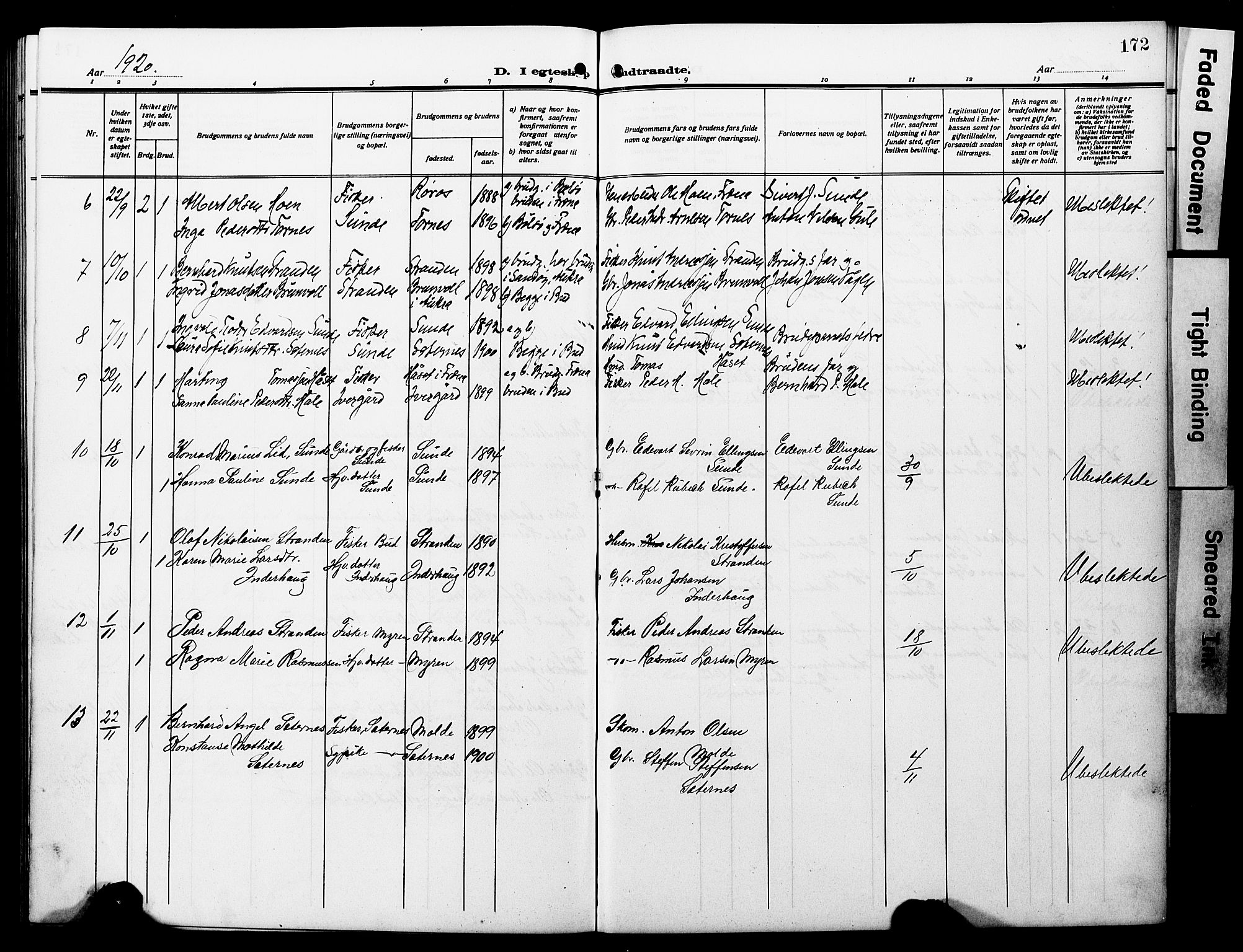 Ministerialprotokoller, klokkerbøker og fødselsregistre - Møre og Romsdal, SAT/A-1454/566/L0774: Parish register (copy) no. 566C03, 1910-1929, p. 172