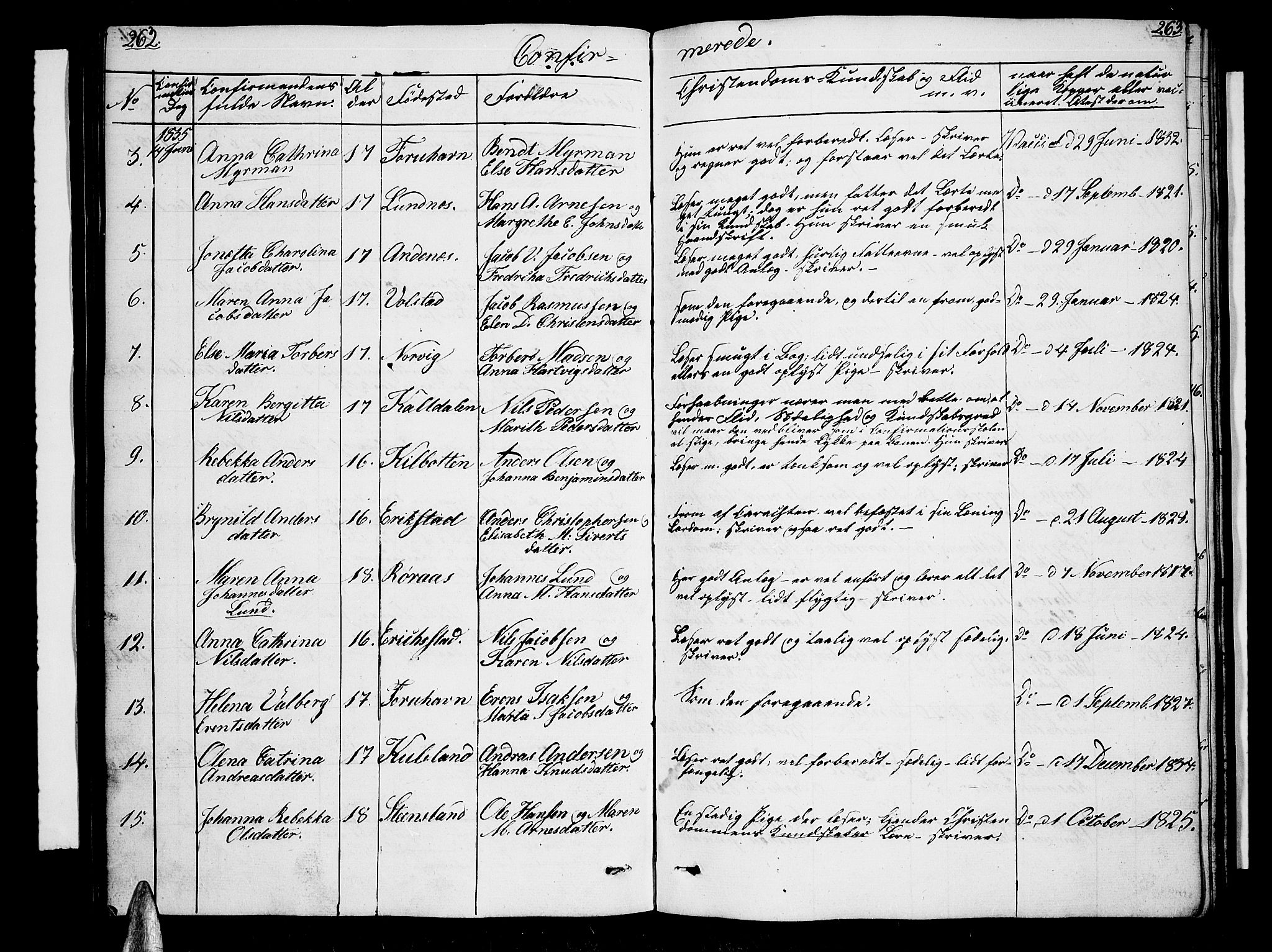 Trondenes sokneprestkontor, SATØ/S-1319/H/Hb/L0005klokker: Parish register (copy) no. 5, 1834-1845, p. 262-263