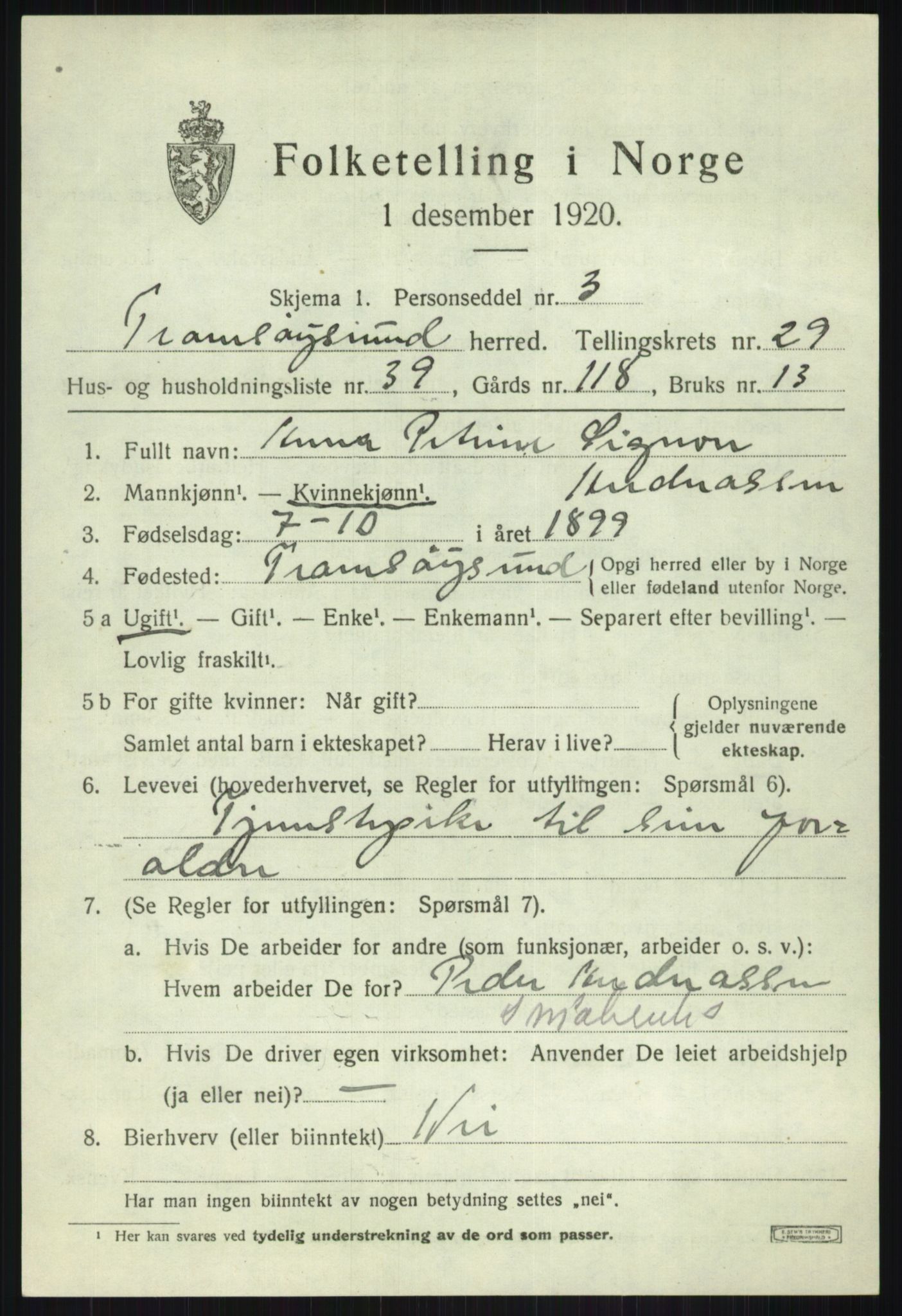 SATØ, 1920 census for Tromsøysund, 1920, p. 13820