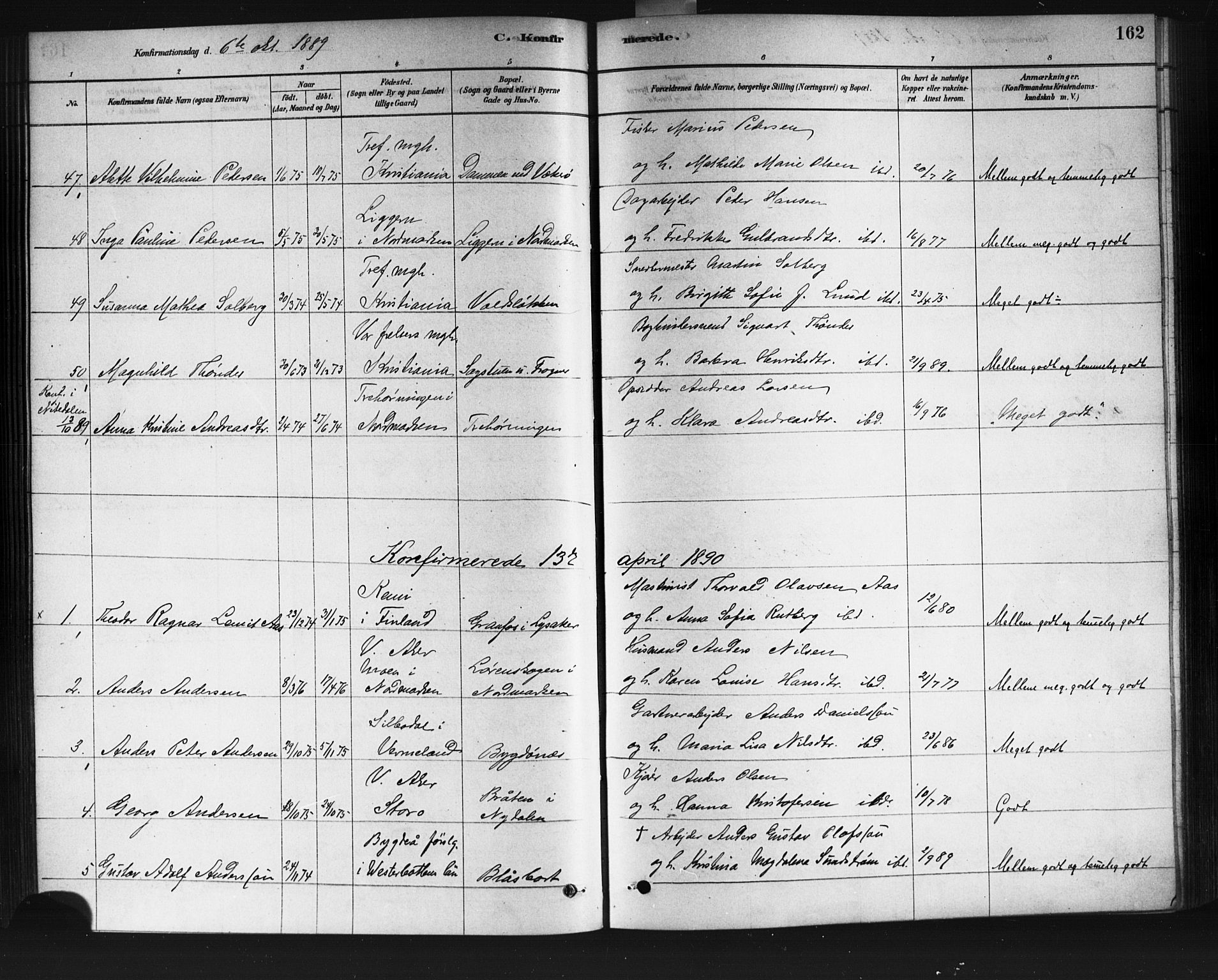 Vestre Aker prestekontor Kirkebøker, SAO/A-10025/F/Fa/L0008: Parish register (official) no. 8, 1878-1903, p. 162