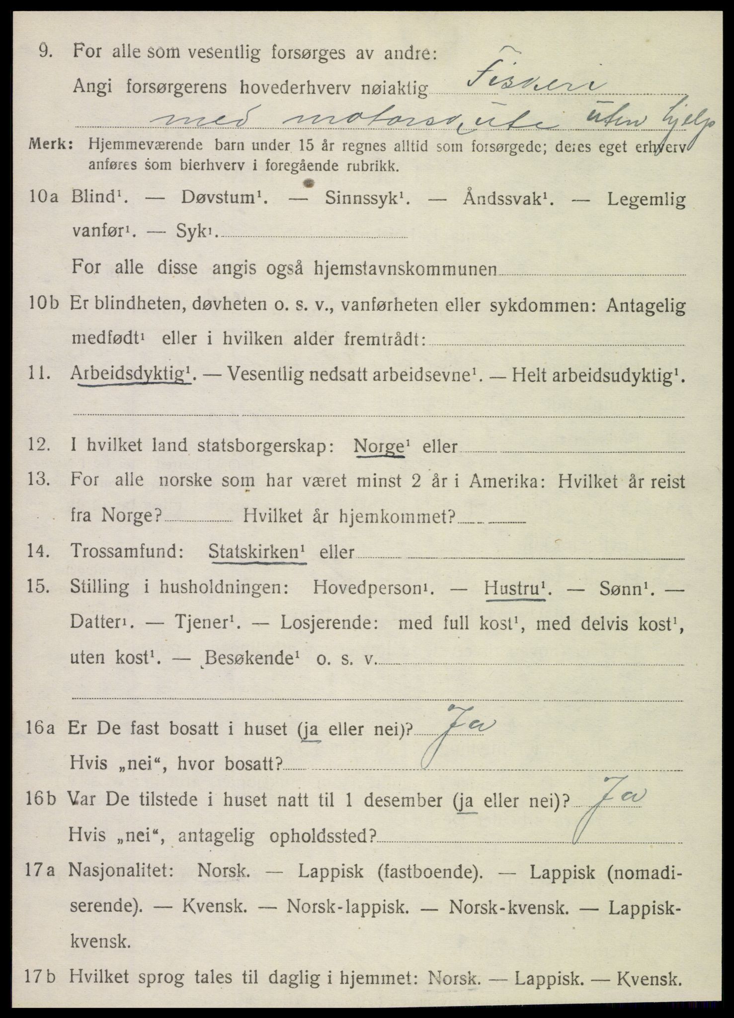 SAT, 1920 census for Nesna, 1920, p. 4030