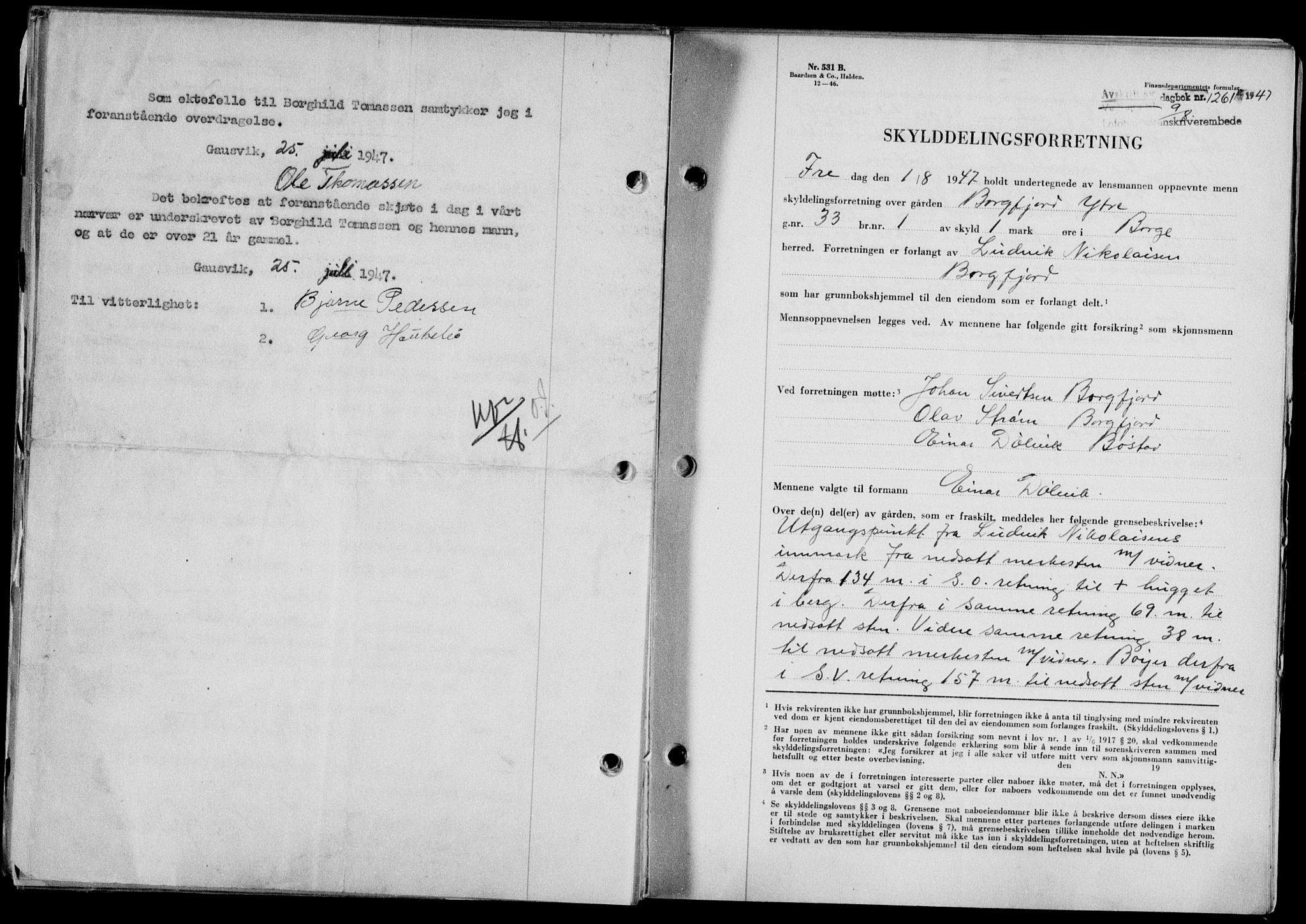 Lofoten sorenskriveri, SAT/A-0017/1/2/2C/L0016a: Mortgage book no. 16a, 1947-1947, Diary no: : 1261/1947