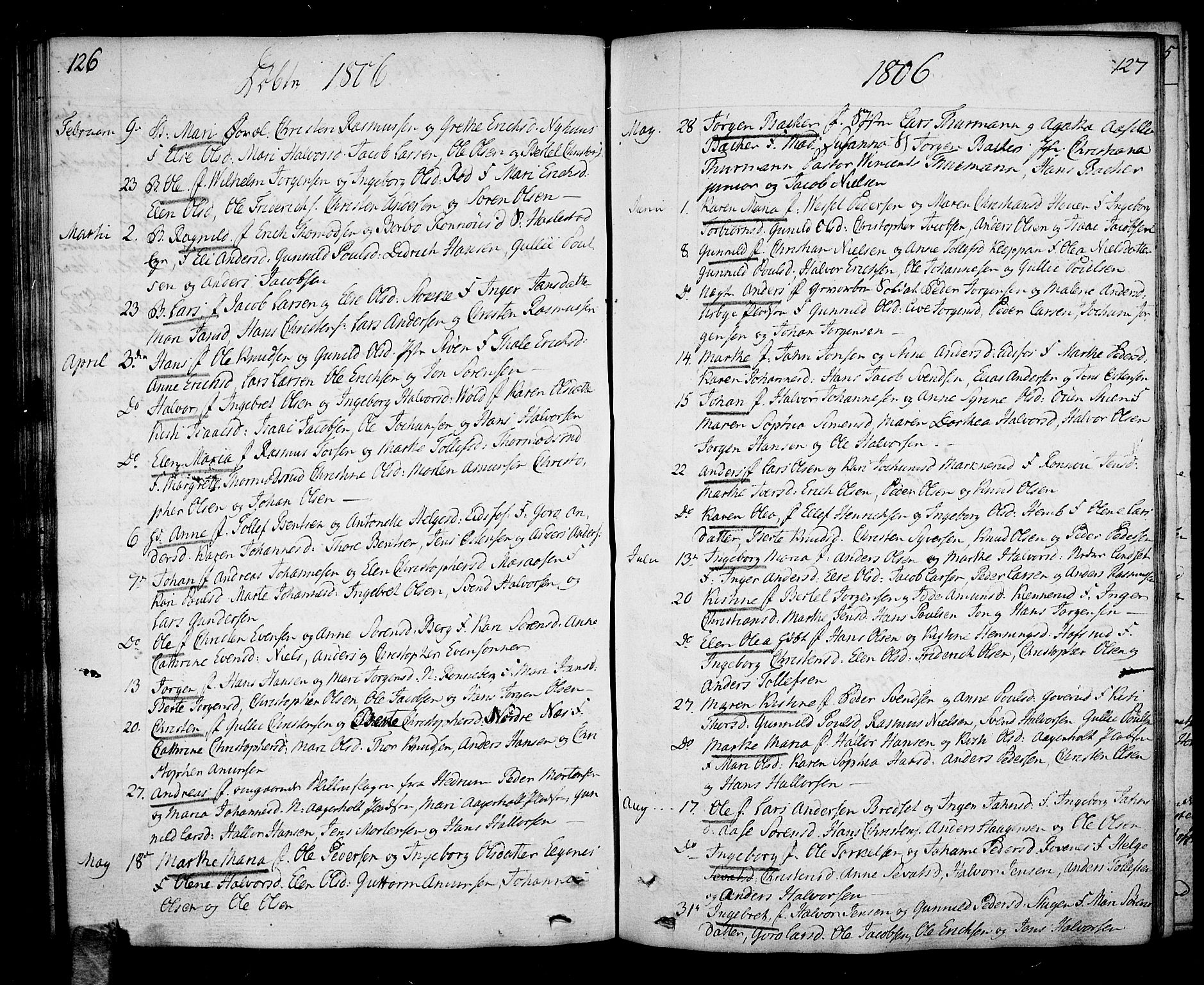 Hof kirkebøker, AV/SAKO-A-64/F/Fa/L0003: Parish register (official) no. I 3, 1782-1814, p. 126-127