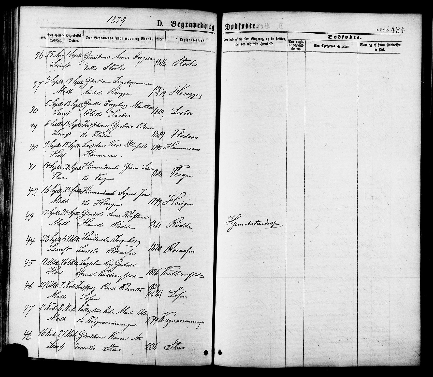 Ministerialprotokoller, klokkerbøker og fødselsregistre - Sør-Trøndelag, SAT/A-1456/691/L1079: Parish register (official) no. 691A11, 1873-1886, p. 434