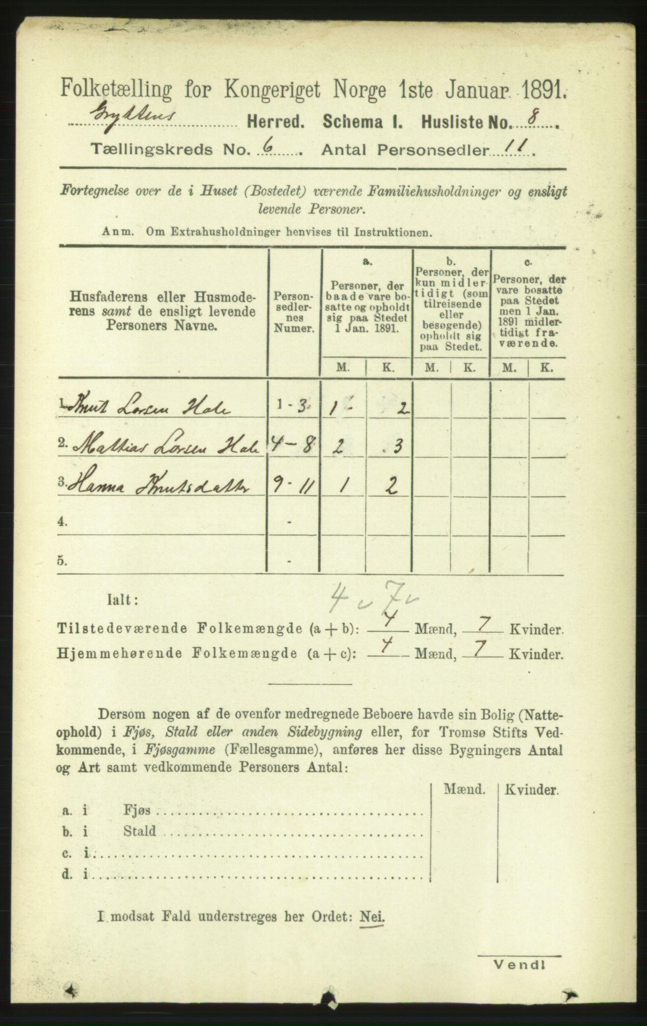 RA, 1891 census for 1539 Grytten, 1891, p. 2436