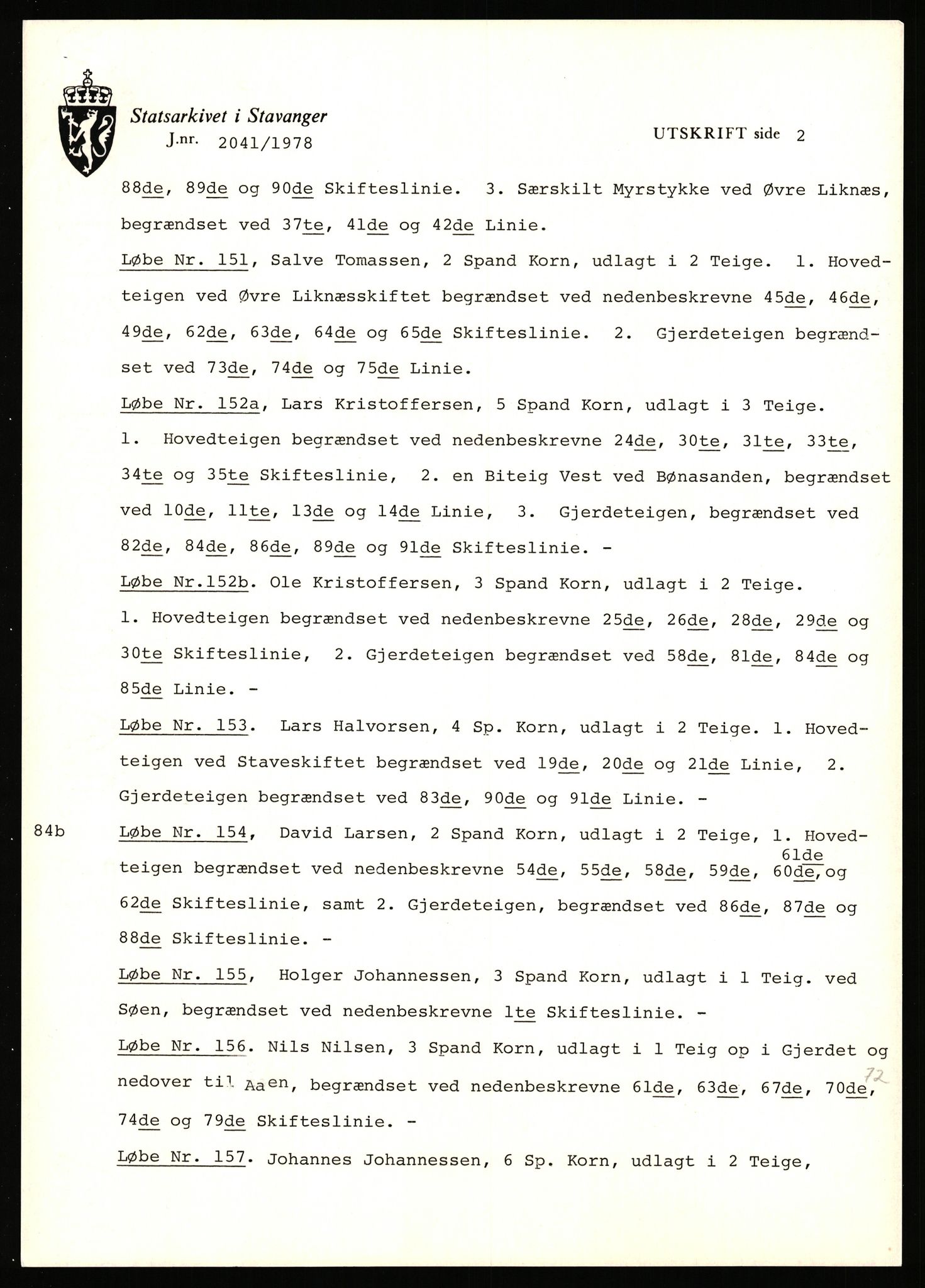 Statsarkivet i Stavanger, AV/SAST-A-101971/03/Y/Yj/L0053: Avskrifter sortert etter gårdsnavn: Leigvam - Liland, 1750-1930, p. 497