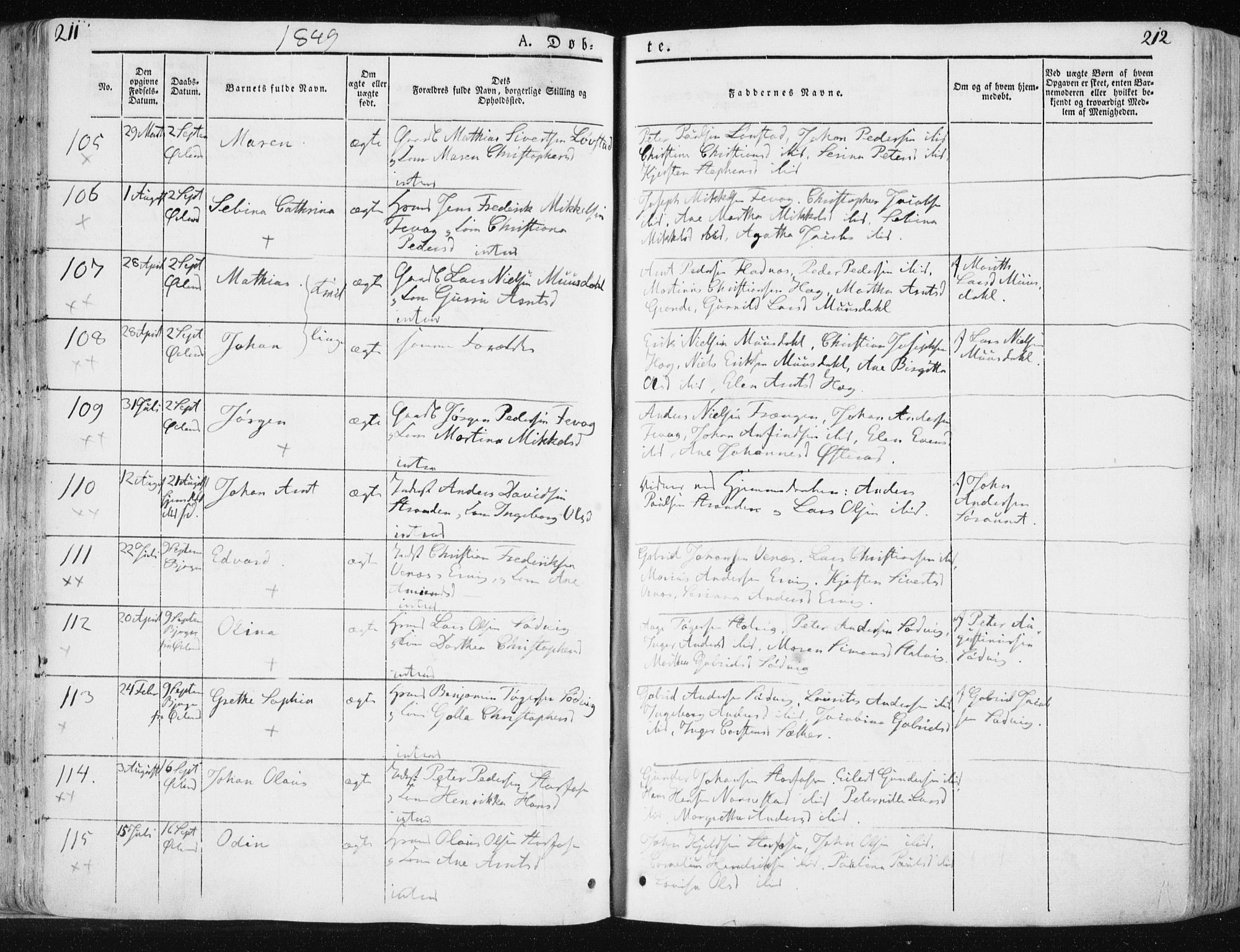 Ministerialprotokoller, klokkerbøker og fødselsregistre - Sør-Trøndelag, SAT/A-1456/659/L0736: Parish register (official) no. 659A06, 1842-1856, p. 211-212