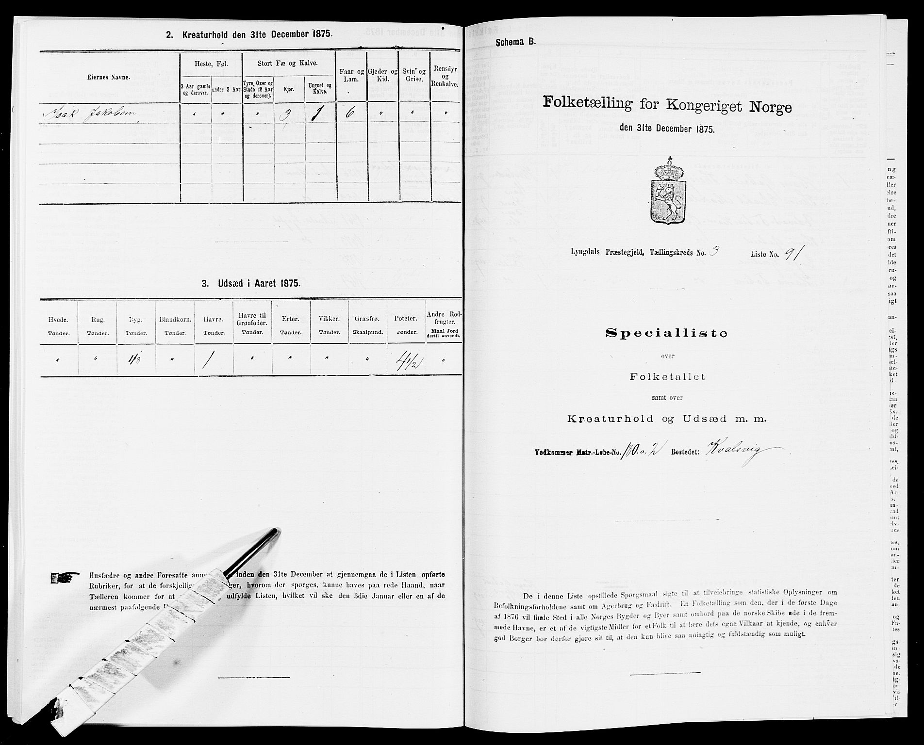 SAK, 1875 census for 1032P Lyngdal, 1875, p. 660