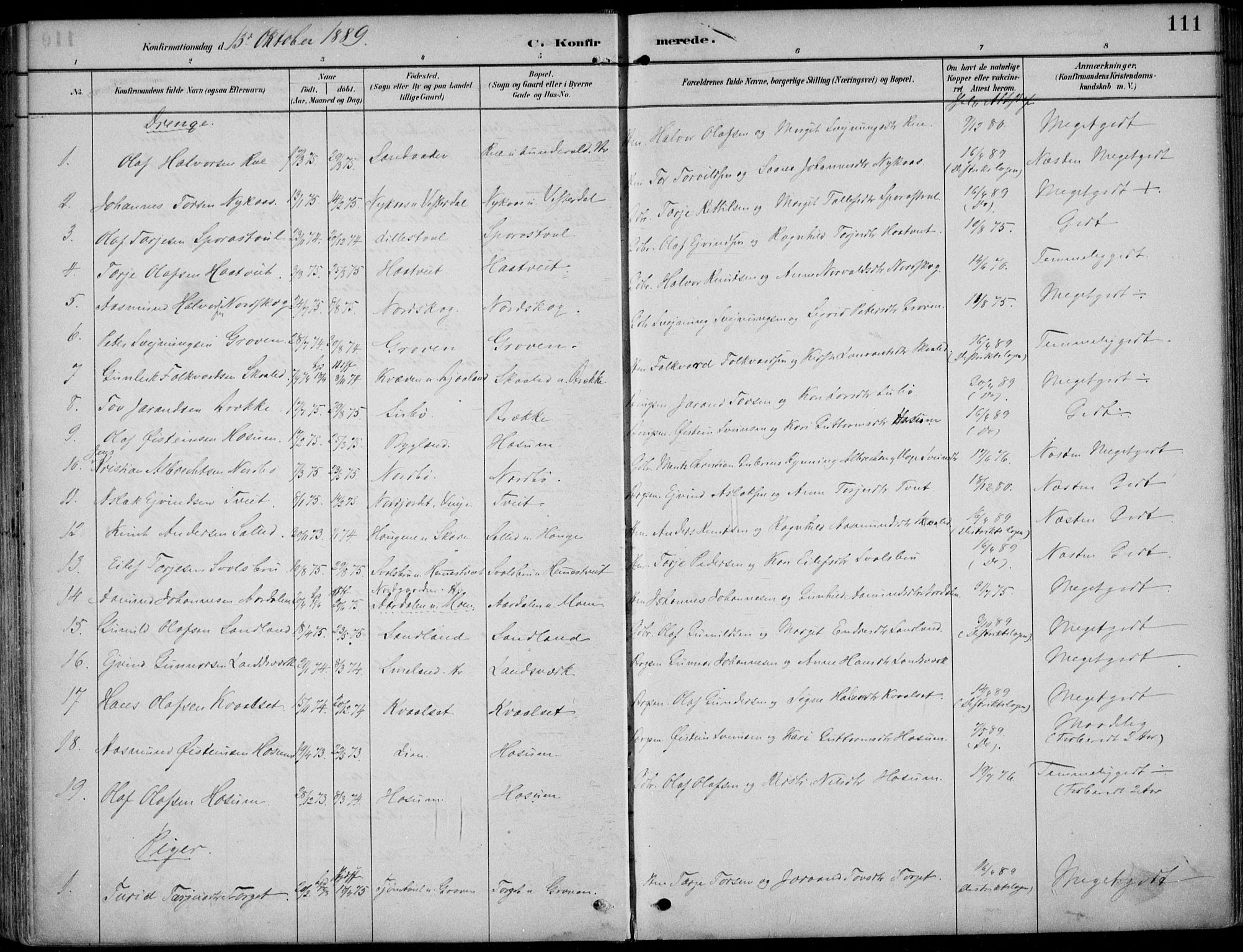 Kviteseid kirkebøker, SAKO/A-276/F/Fb/L0002: Parish register (official) no. II 2, 1882-1916, p. 111
